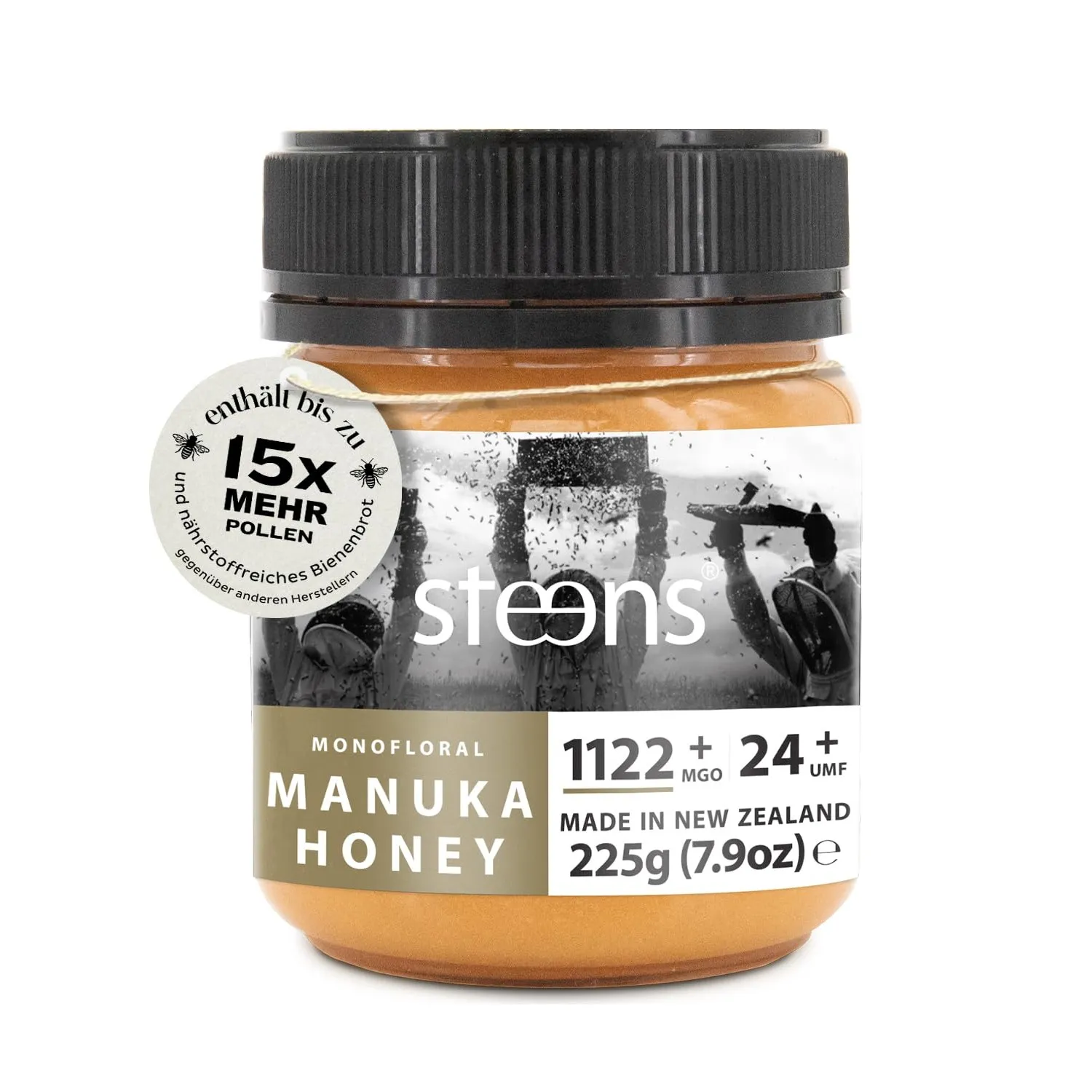Steens Manuka Honey MGO 1122+ - 225 g rein roher 100% zertifizierter UMF 24+ - über Manuka Honig 1000 MGO - abgefüllt u…