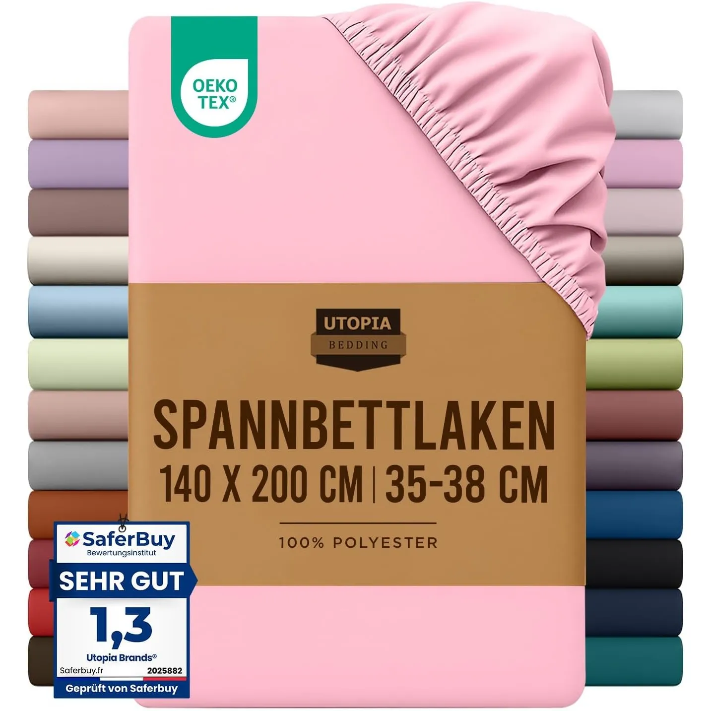 Utopia Bedding - Spannbettlaken 140x200cm - Rosa - Oeko-Tex Zertifiziertes Gebürstete Polyester-Mikrofaser Spannbetttuc…