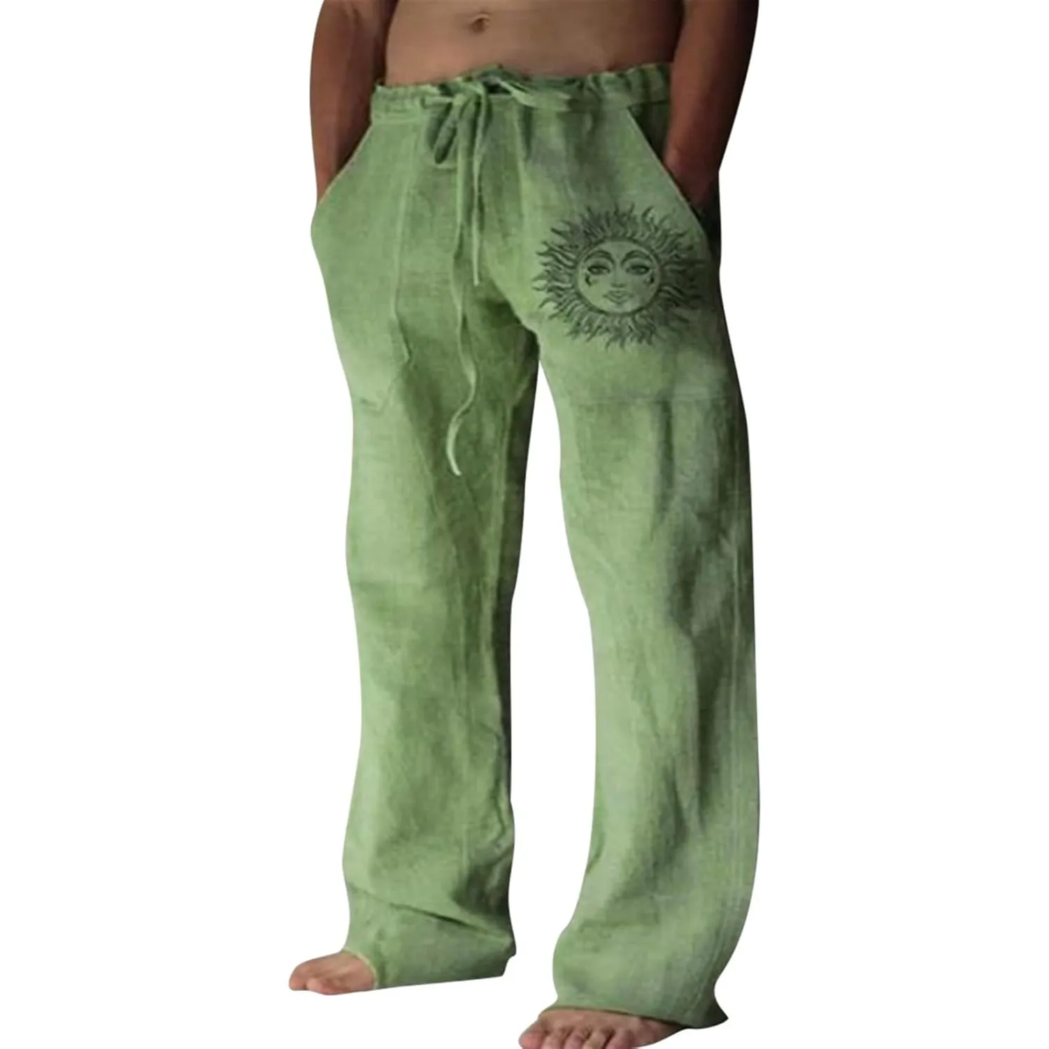 Puimentiua Leinenhose Herren,Lang Leichte Sommerhose,Loose Fit Freizeithose,Baumwollehosen mit Tunnelzug und Taschen (S…