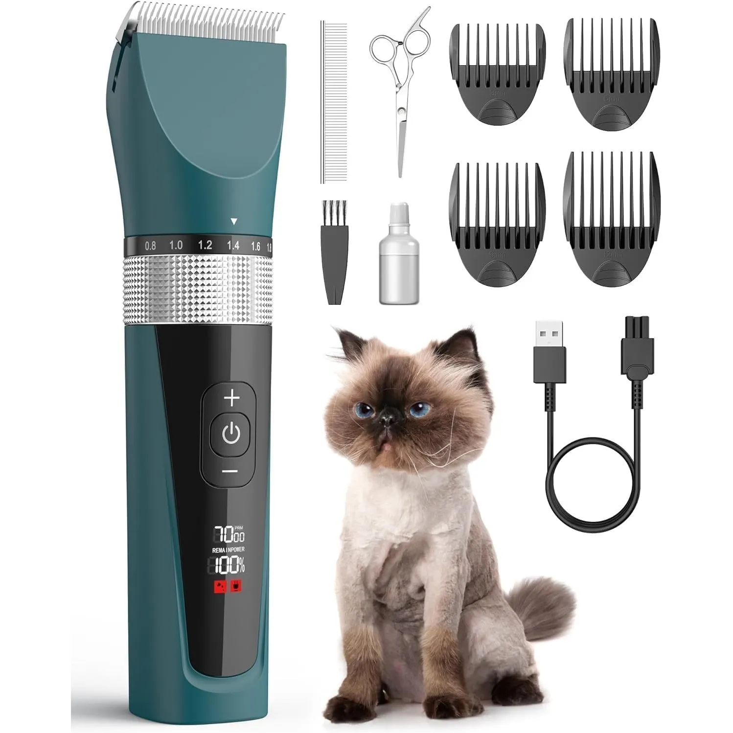 oneisall Schermaschine Katze Leise, Profi Haarschneidemaschine für langhaarkatzen, 5-Geschwindigkeiten Katzenrasierer m…