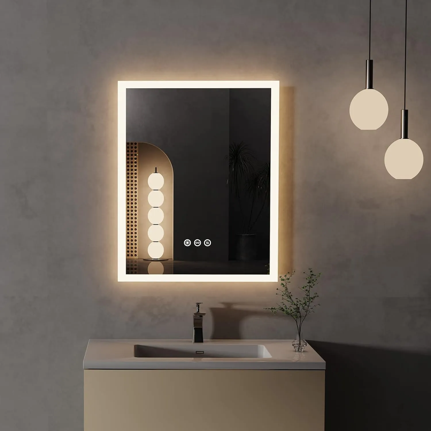 LUVODI LED Badspiegel mit Beleuchtung, Wasserdicht 40x50cm LED Badezimmerspiegel mit Beleuchtung, Touch Schalter, 3 Farbtemperatur dimmbare, Beschlagfrei, Wandspiegel Badezimmer Spiegel