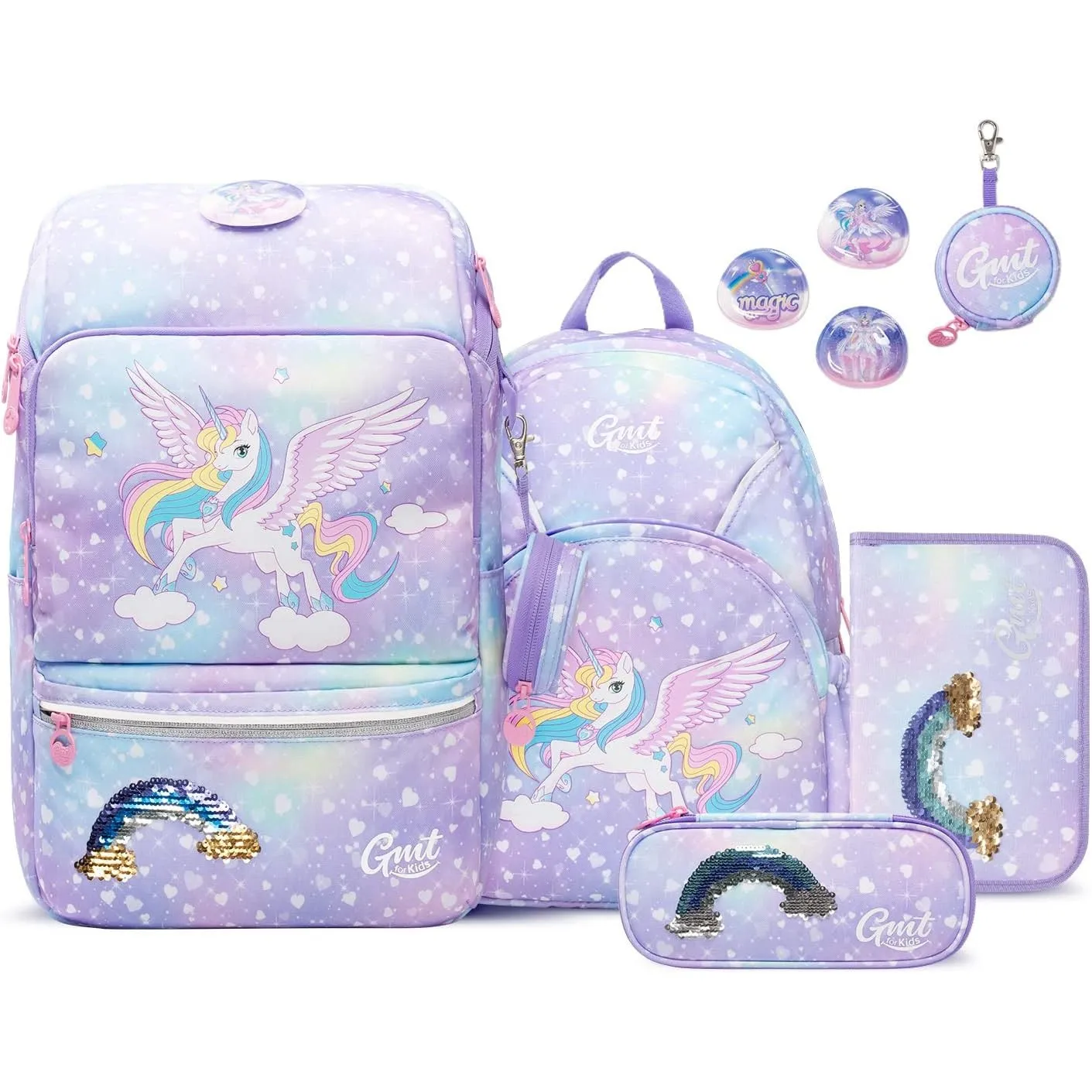 GMT for Kids Schulranzen 1-4 Klasse 22L Ultraleichte Schultasche Einhorn | Schulranzen Set 6-teilig Ergonomische Ultral…