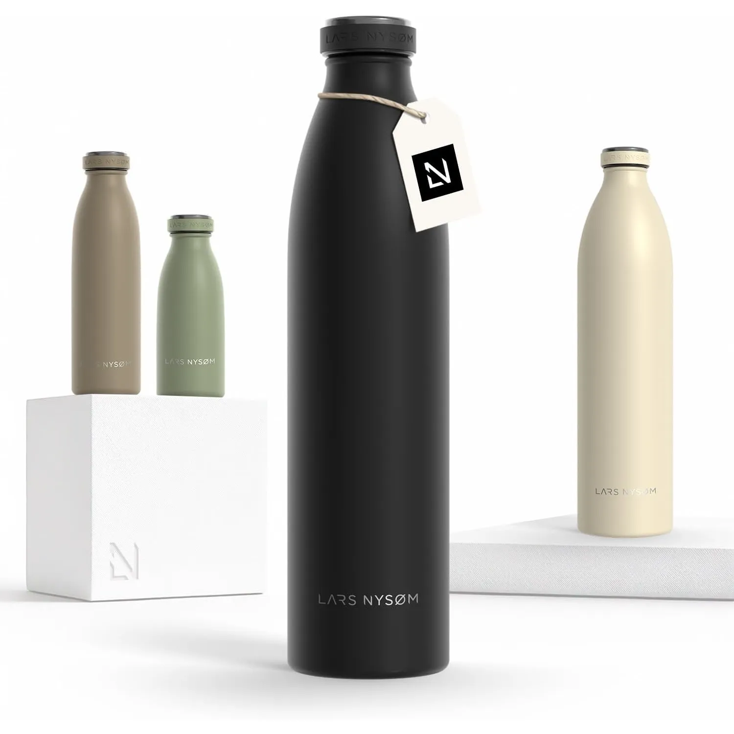 LARS NYSØM Edelstahl Trinkflasche 350ml, 500ml, 750ml, 1L, 1 5 liter | Thermosflasche Kohlensäure geeignet | Auslaufsic…