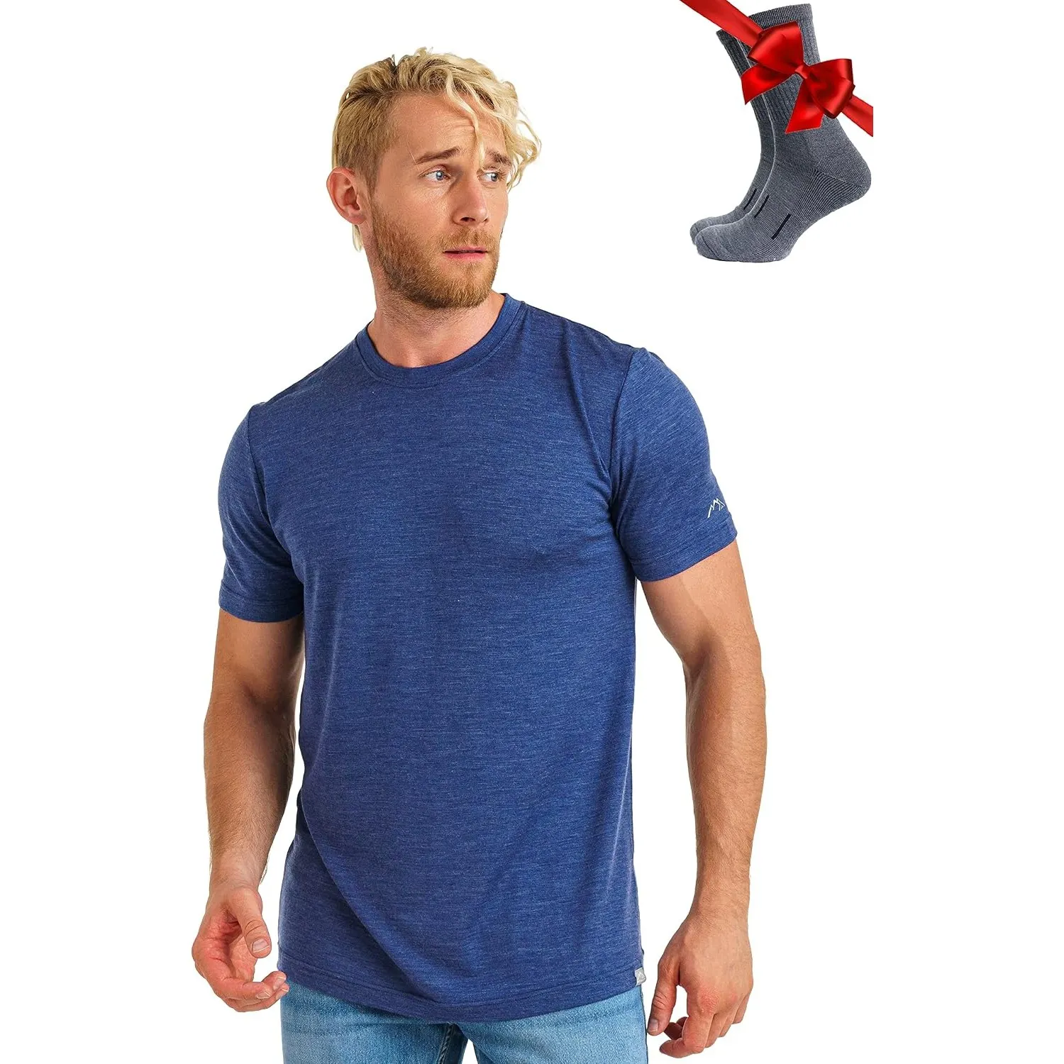 Merino.tech 100% Merino Shirt Herren Kurzarm Wandern + Wanderwollsocken | Atmungsaktive, Kratzfrei, Schnelltrocknend Me…