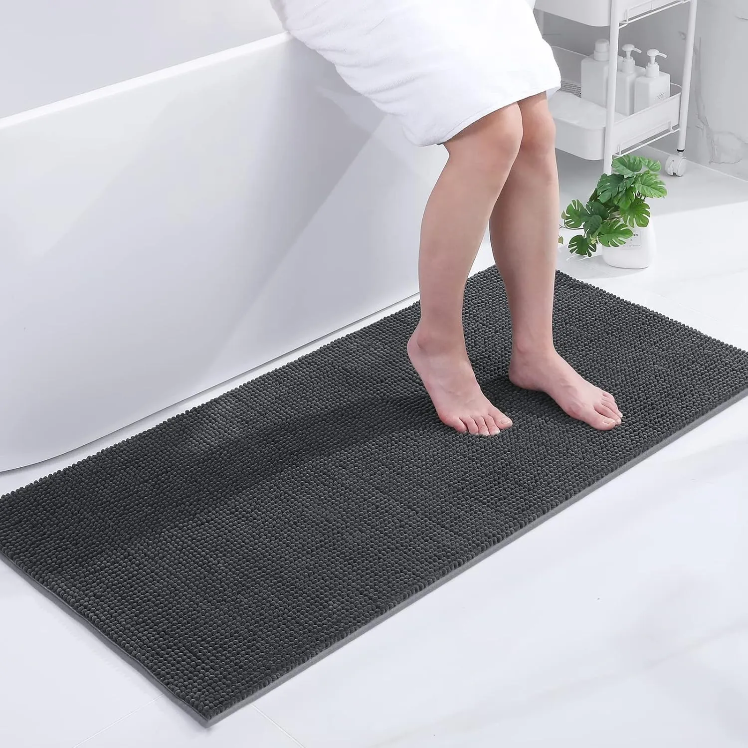 Homaxy Chenille Badezimmerteppich Badteppich Badematte rutschfest 60x120cm