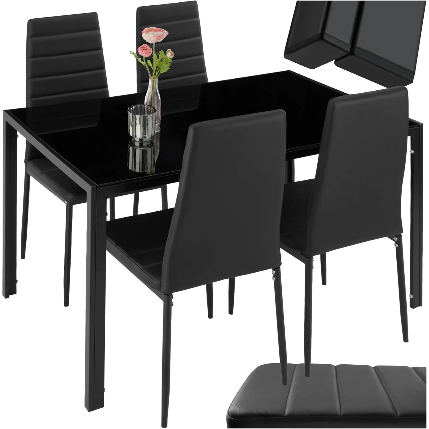 tectake Essgruppe Set Tisch und Stühle, Esstisch und 4X Stuhl, strapazierfähiges Kunstleder, Tischplatte aus Sicherheit…