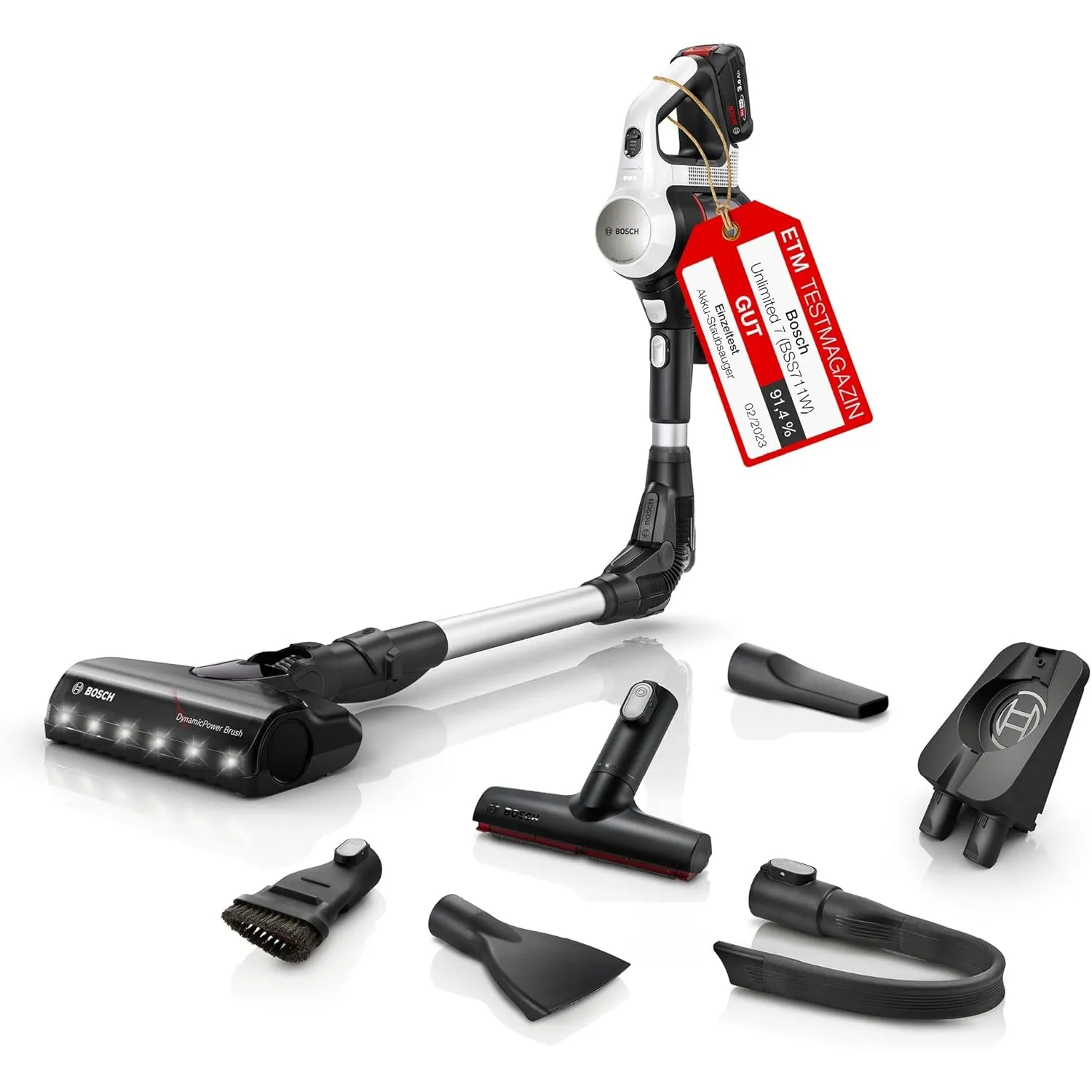Bosch Akku-Staubsauger Unlimited 7 BSS711W, kabelloser Handstaubsauger, beutellos, Wechselakku, Knickrohr, Hygiene-Filt…