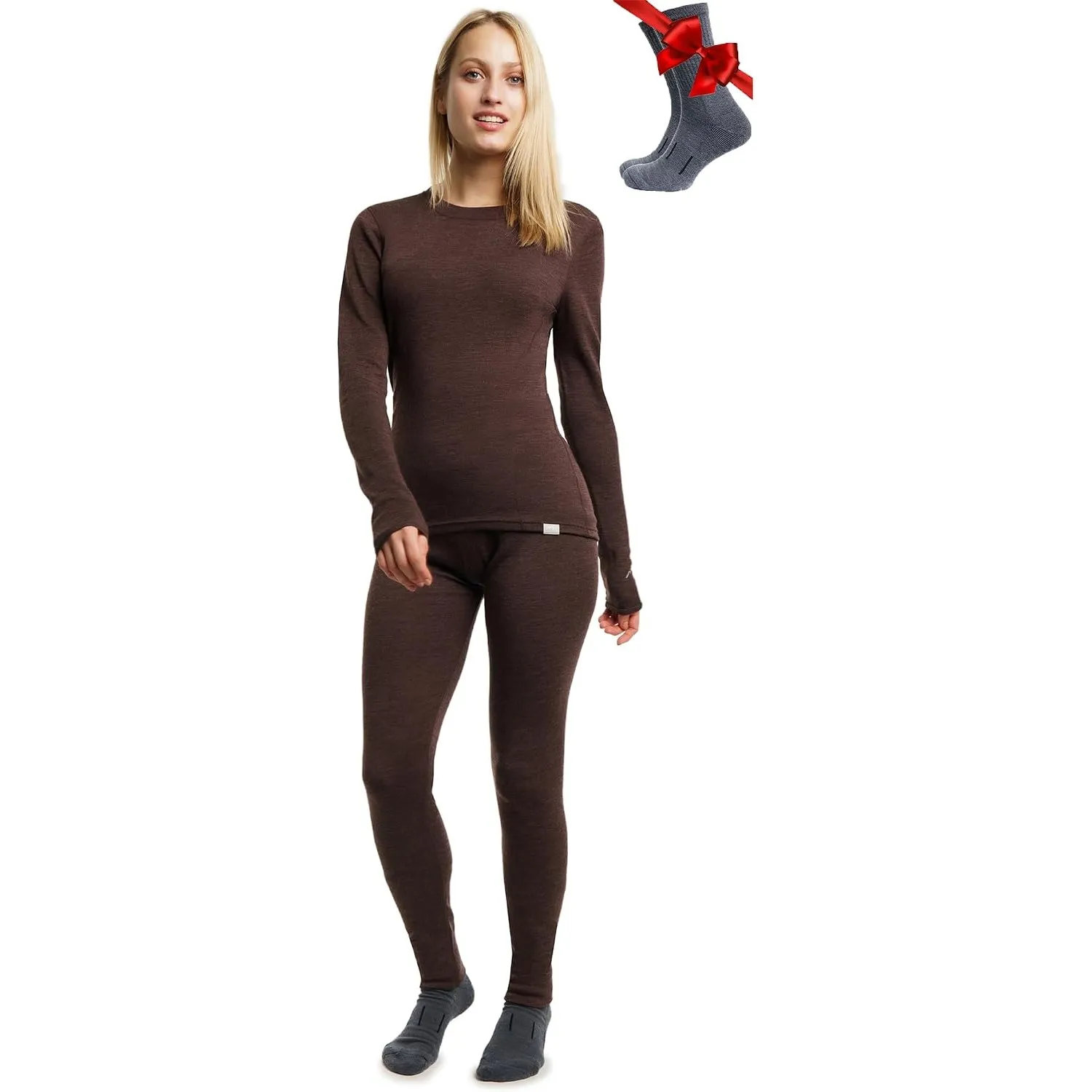 Merino.tech 100% Merino Unterwäsche Damen Set Shirt & Hose + Wandersocken