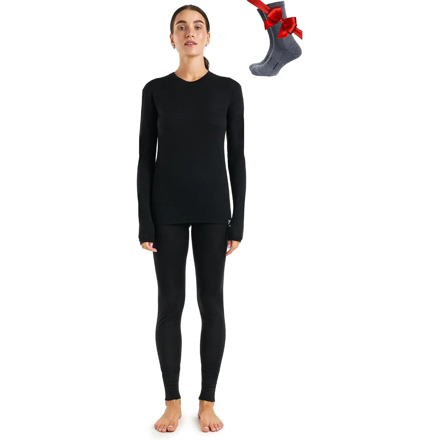 Merino.tech 100% Merino Unterwäsche Damen Set Shirt & Hose + Wandersocken