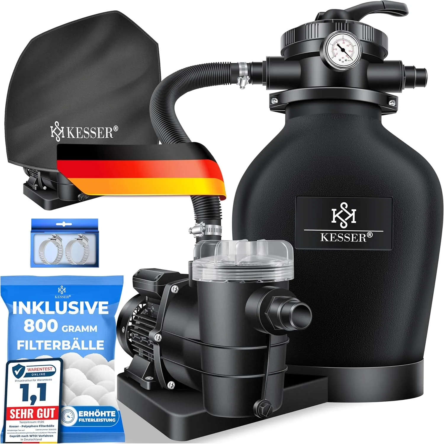 KESSER® Sandfilteranlage für Pool bis zu 60.000L, 10.200 L/h, 400W Pumpe, 20L Tank, 7-Wege-Ventil mit Druckanzeige mit …