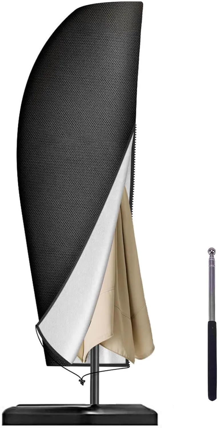 Reinalin Parasol Protective Cover with Pole, Cover for Parasol Garden, Waterproof, UV-Resistant, Windproof and Snow-Pro…