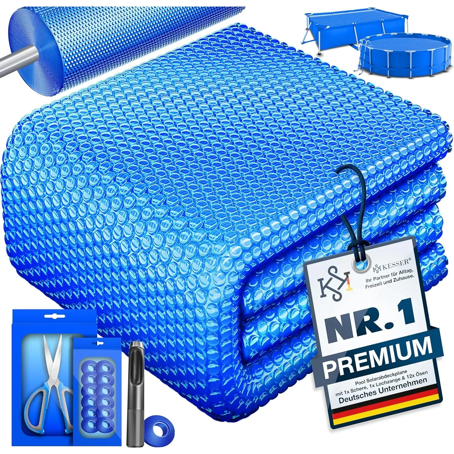 KESSER® Pool Solarabdeckplane Rechteckig 450 x 220cm Solarfolie 120 µm, Solarabdeckung Solarplane zuschneidbar, Poolhei…