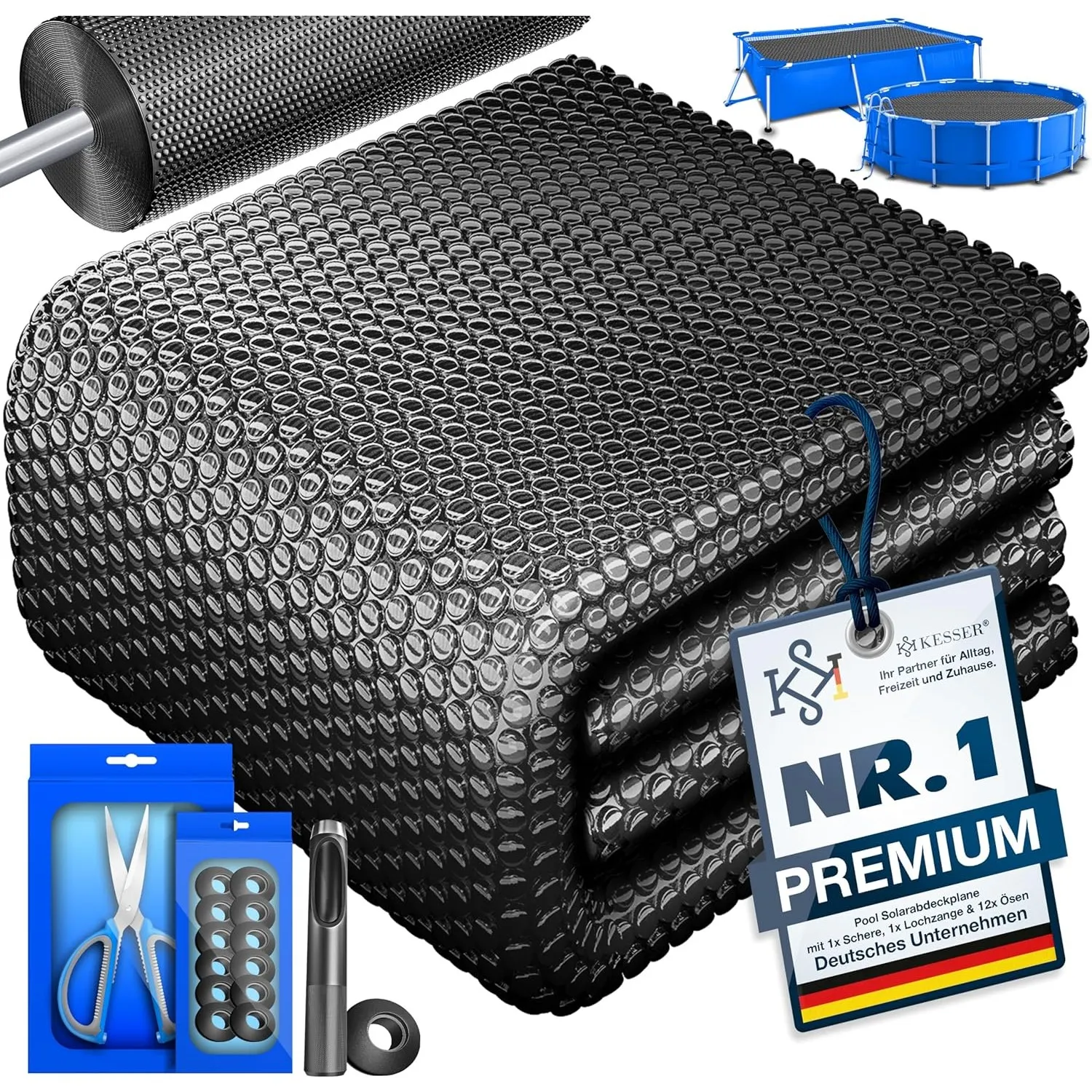 KESSER® Pool Solarabdeckplane Rund Ø 366 cm, Solarfolie 120 µm, Solarabdeckung Solarplane zuschneidbar, Poolheizung Was…