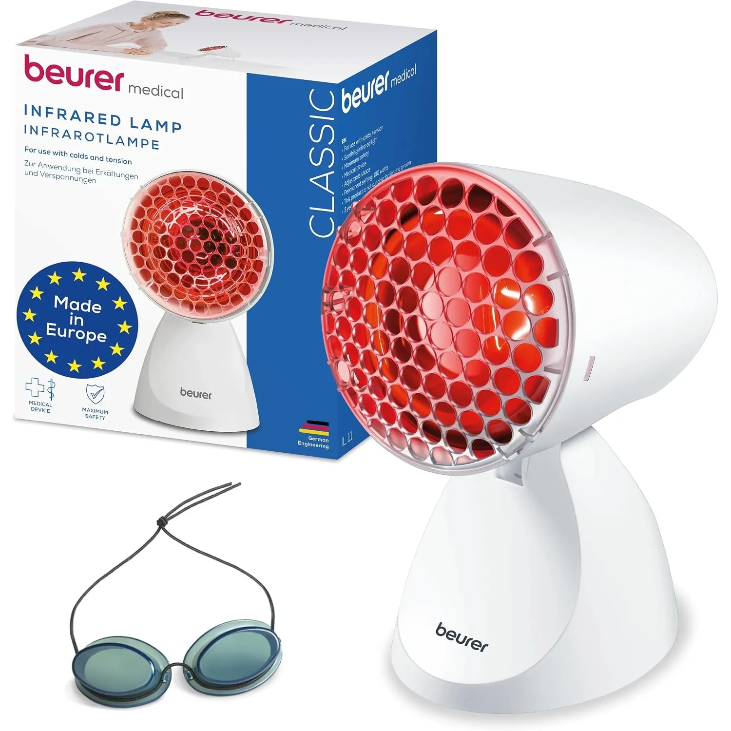 Beurer IL 11 Infrarotlampe mit Schutzgitter, Medizinprodukt mit wohltuender Wärme zur Anwendung bei Erkältung und Muske…