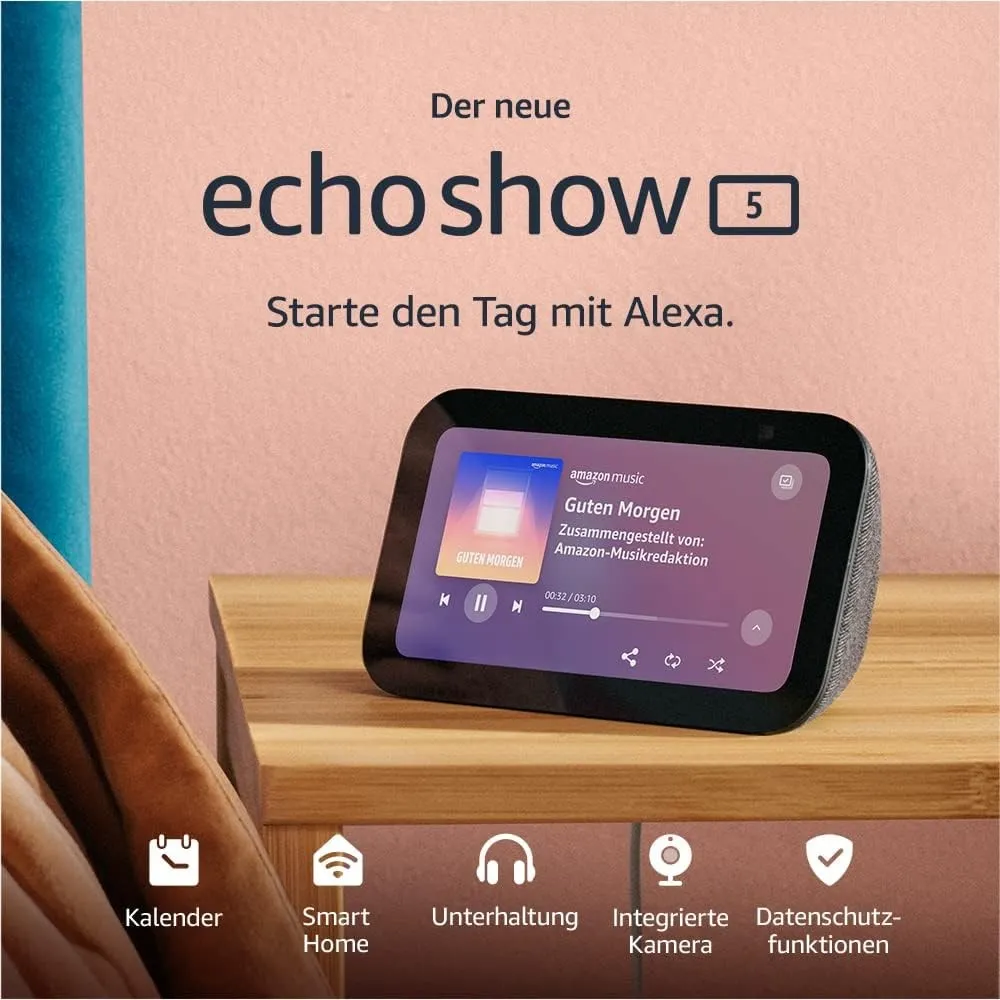 Zertifiziert und generalüberholt Echo Show 5 (3. Gen.) | Kompakter smarter Touchscreen mit Alexa zum Steuern deines Sma…