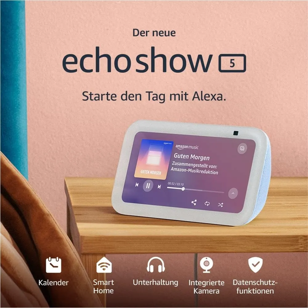 Zertifiziert und generalüberholt Echo Show 5 (3. Gen.) | Kompakter smarter Touchscreen mit Alexa zum Steuern deines Sma…