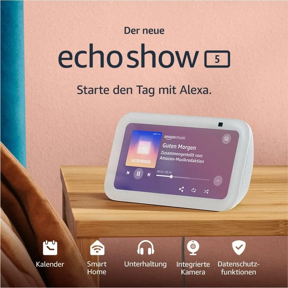 Zertifiziert und generalüberholt Echo Show 5 (3. Gen.) | Kompakter smarter Touchscreen mit Alexa zum Steuern deines Sma…