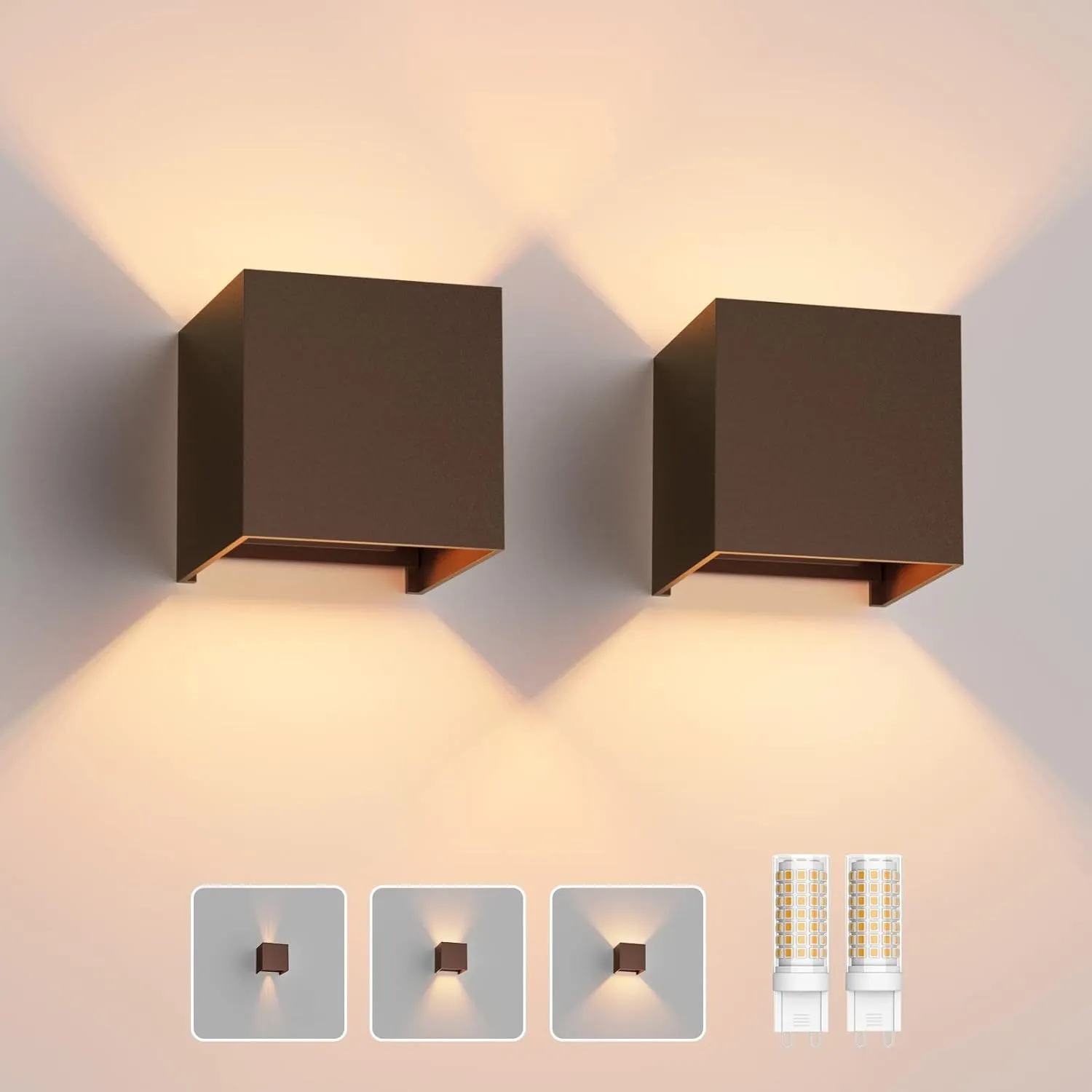 Klighten 2 Stücke Aussenlampe mit Austauschbarer G9 LED Lampe Warmweiß 3000K, Aluminium LED Wandleuchte Innen/Aussen Ei…