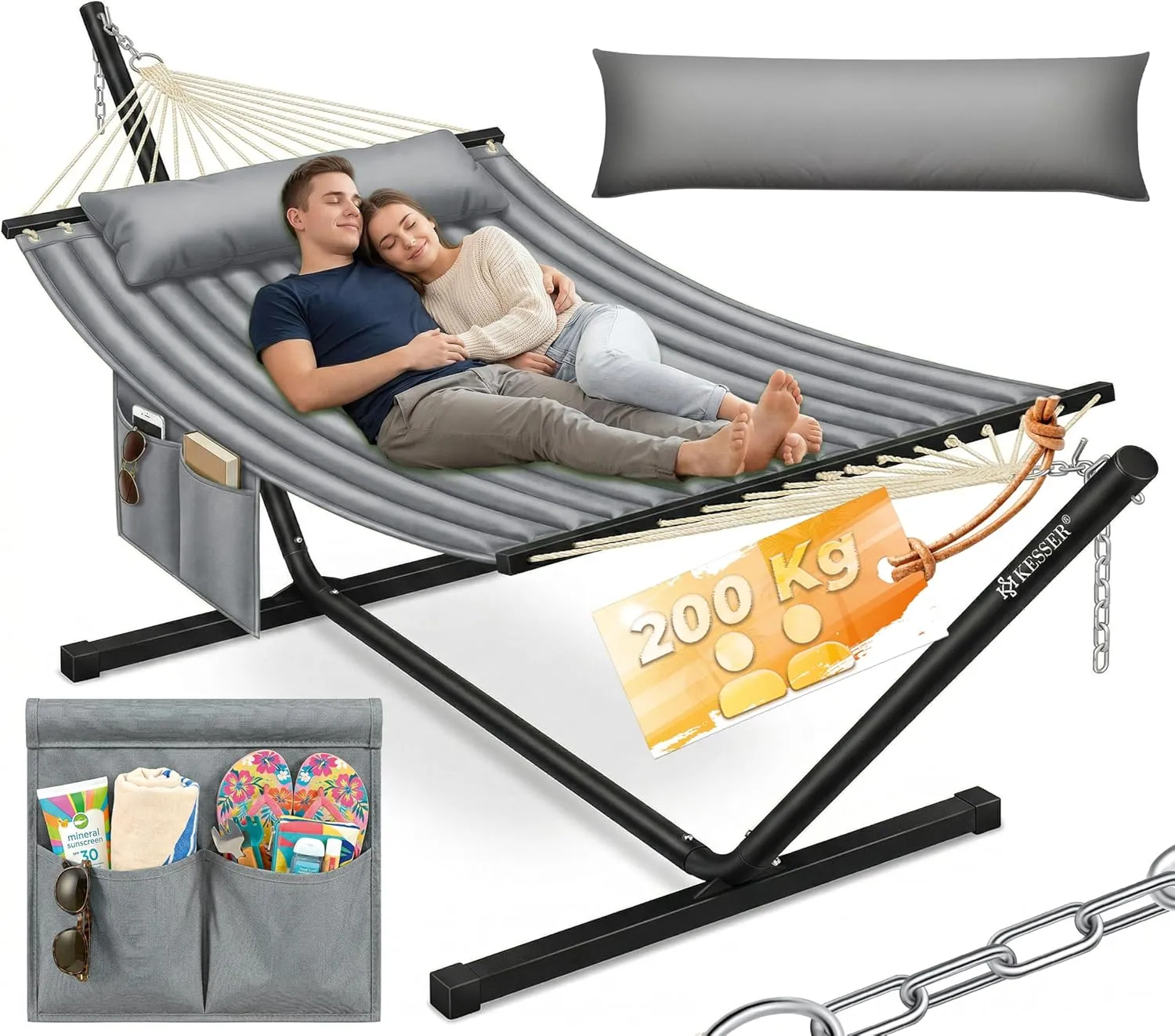 KESSER Hill Hammock with Frame Cushion Double Hammock for 2 People Sturdy Frame 200 kg Load Capacity Indoor and Outdoor…