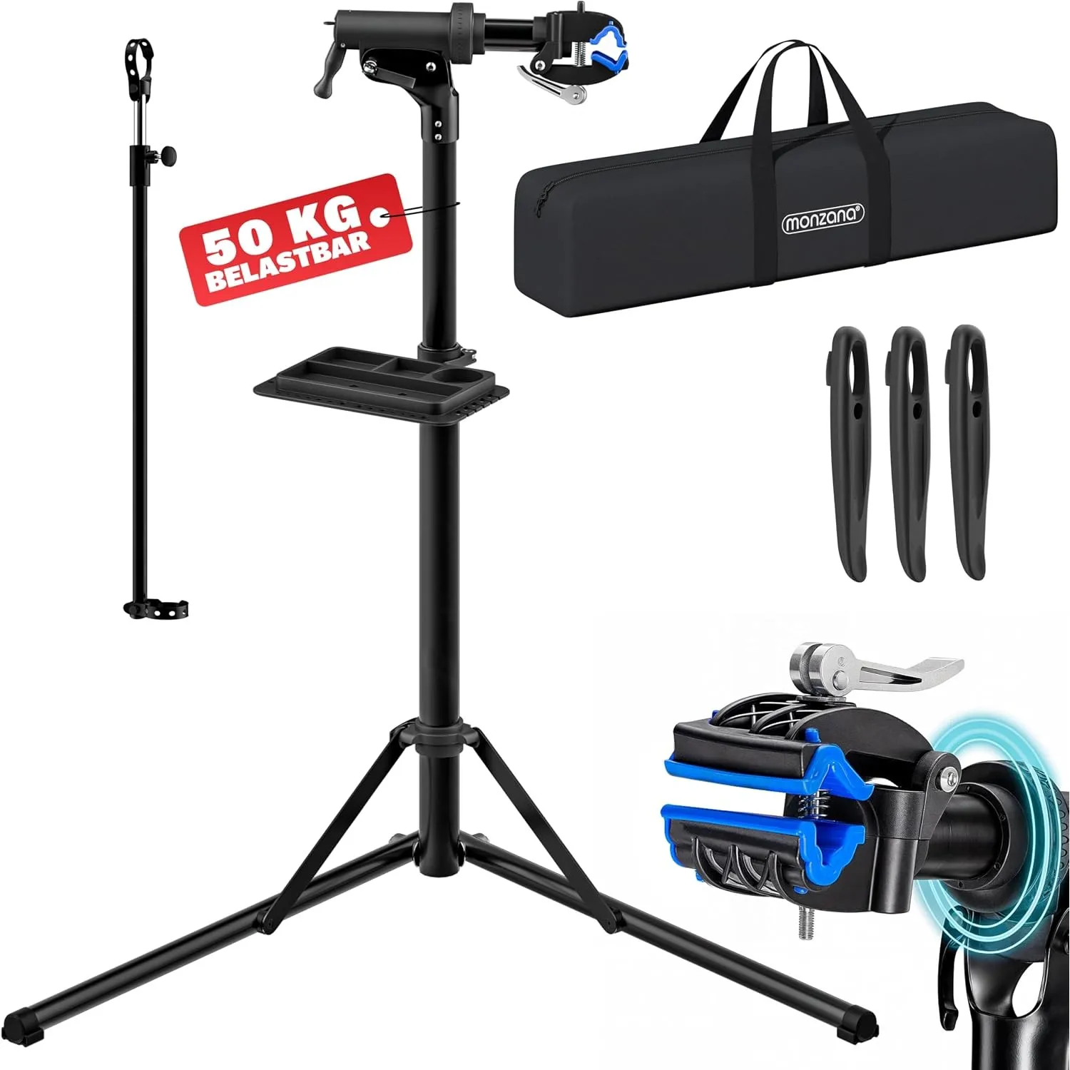 Monzana® Fahrrad Montageständer 50 kg für E-Bike Fahrrad Reparaturständer klappbar 104–159 cm höhenverstellbar 360° dre…