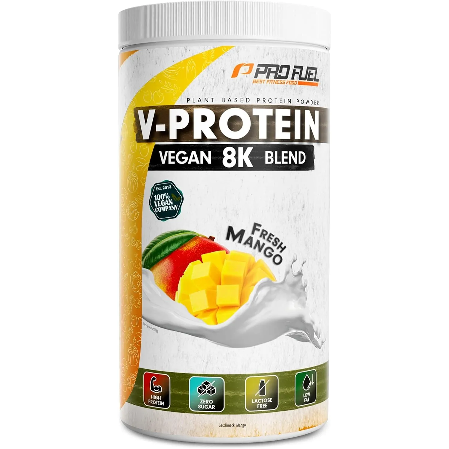 Vegan Protein – MANGO - V-Protein 8K Blend - unglaublich lecker & cremig - mit Protein aus Sonnenblume, Reis, Erbse, Ha…