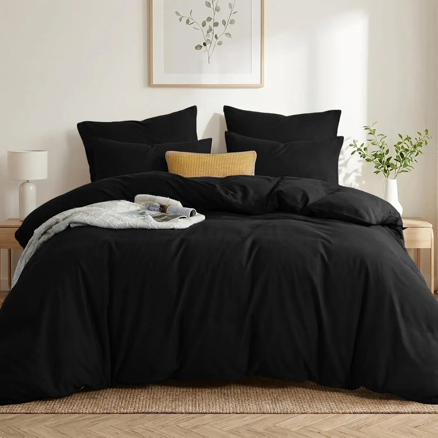 RUIKASI Bettwäsche 200x220 3teilig Schwarz - Polyester Mikrofaser Bettwäsche-Sets OEKO-TEX, Bettbezüge 200 x 220cm + 2 …