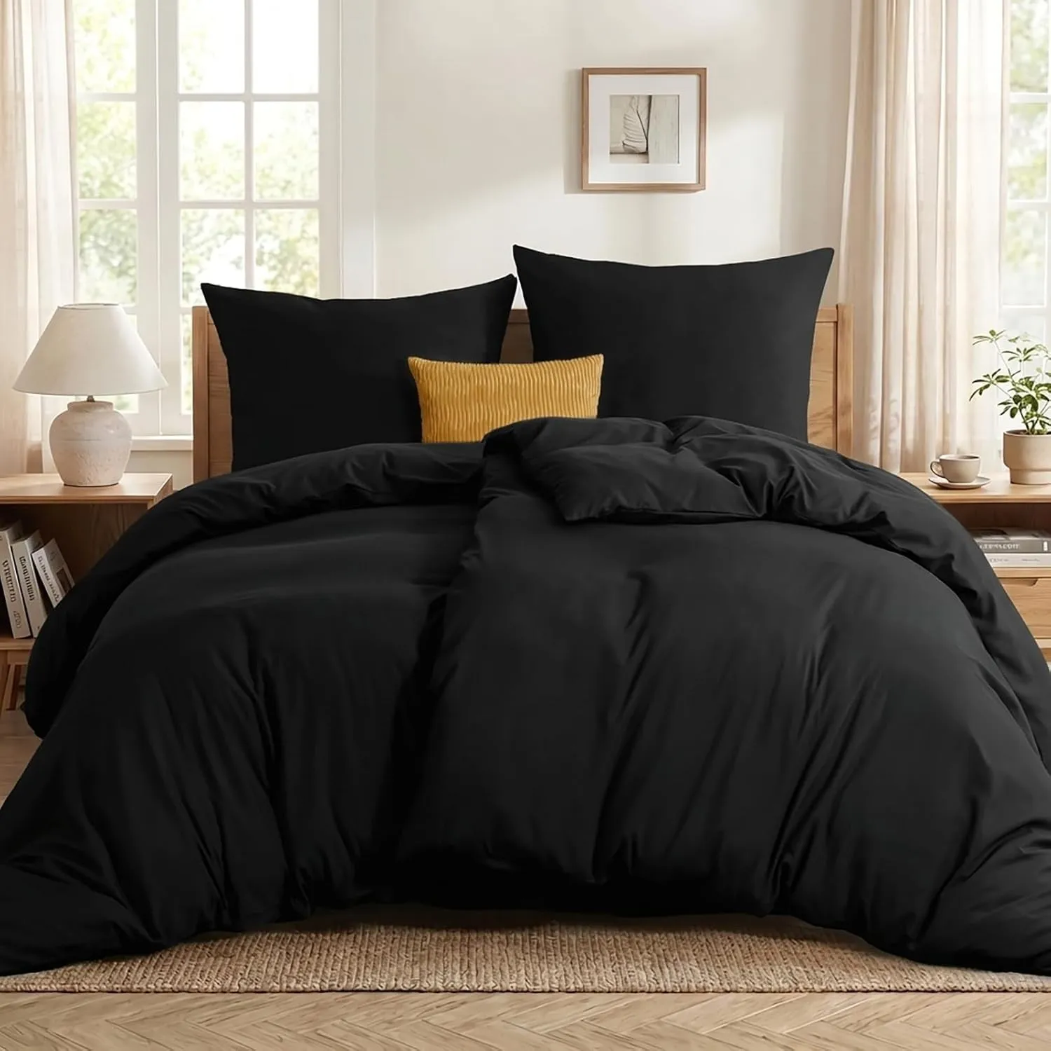 RUIKASI Bettwäsche 135x200 4teilig Schwarz - Polyester Mikrofaser Bettwäsche-Sets Oeko-TEX, 2 Bettbezüge 135x200cm + 2 …