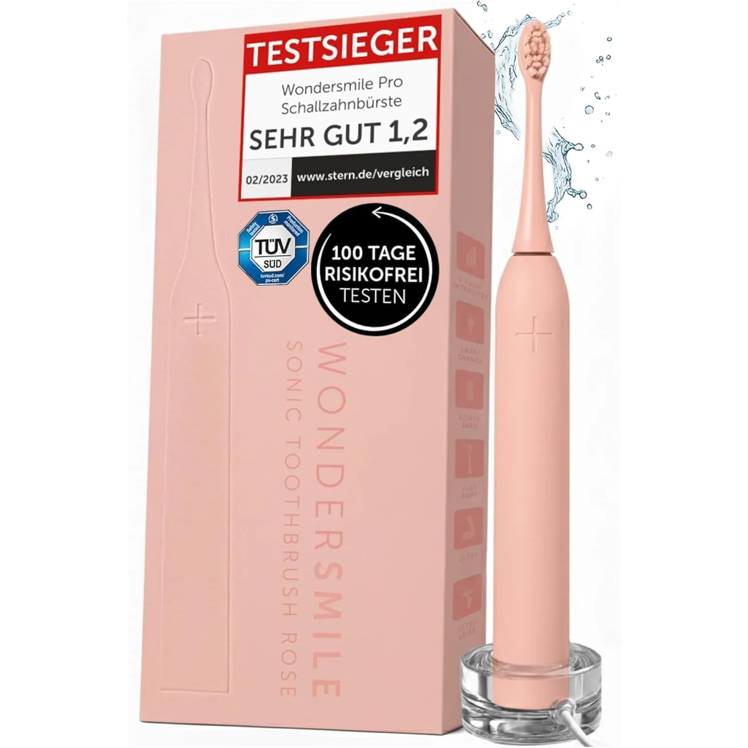 Wondersmile Schallzahnbürste Atomic Rose, Testsieger 2026, 100 Tage testen