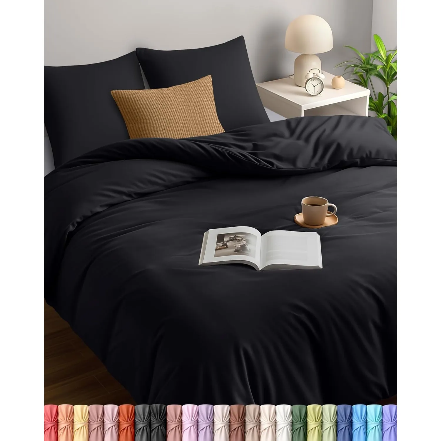 Utopia Bedding Bettwäsche Set - Mikrofaser Bettbezug 260x240 cm + 2 Kissenbezüge 65x65 cm - Schwarz