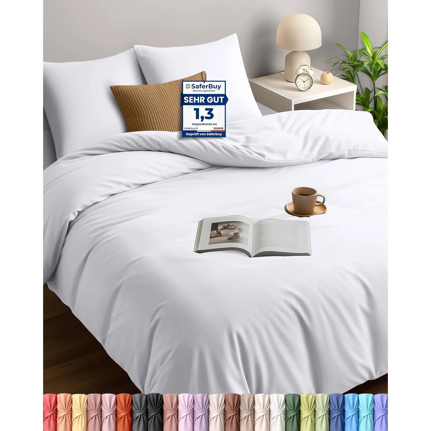 Utopia Bedding Bettwäsche 220x240 cm + 2 Kissenbezüge 65x65 cm, Weiß