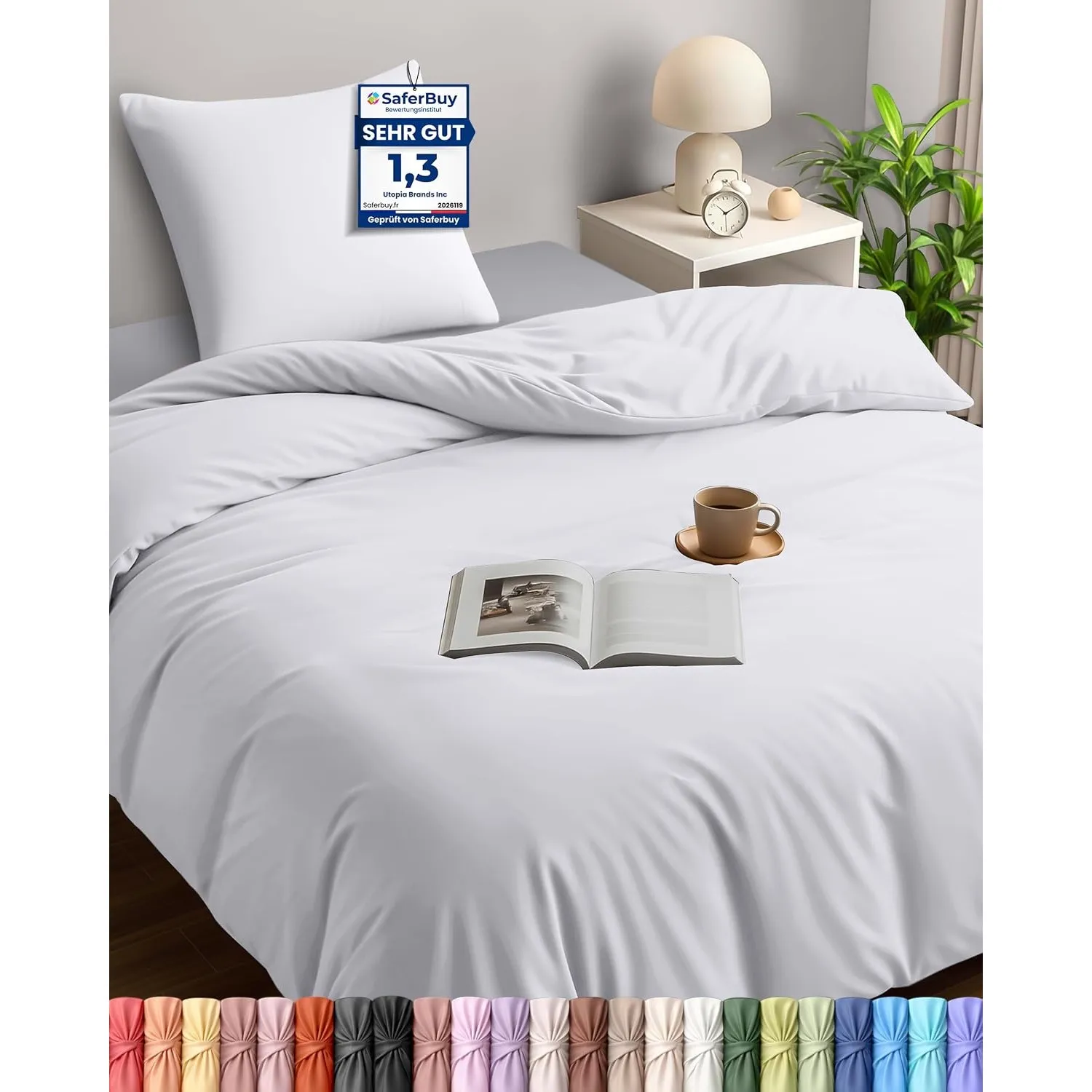 Utopia Bedding Bettwäsche 140x200 Set - Mikrofaser Bettbezug 140x200 cm + 1 Kissenbezug 65x65 cm - Weiß