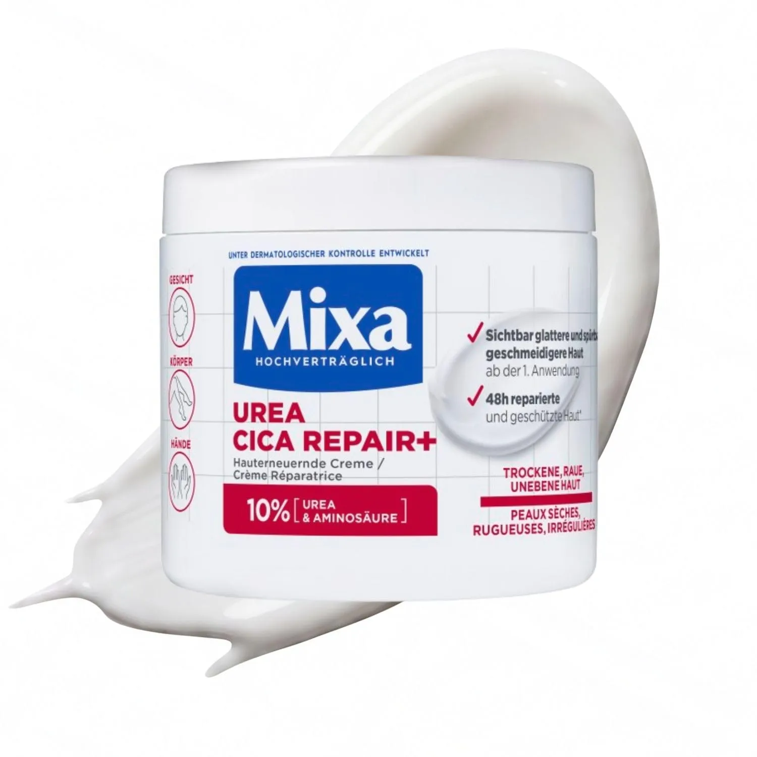 MIXA CICA REPAIR+ HAUTERNEUERNDE CREME MIT 10% UREA UND AMINOSÄUREN, UREA CREME FÜR TROCKENE, RAUE UND UNEBENE HAUT AN …