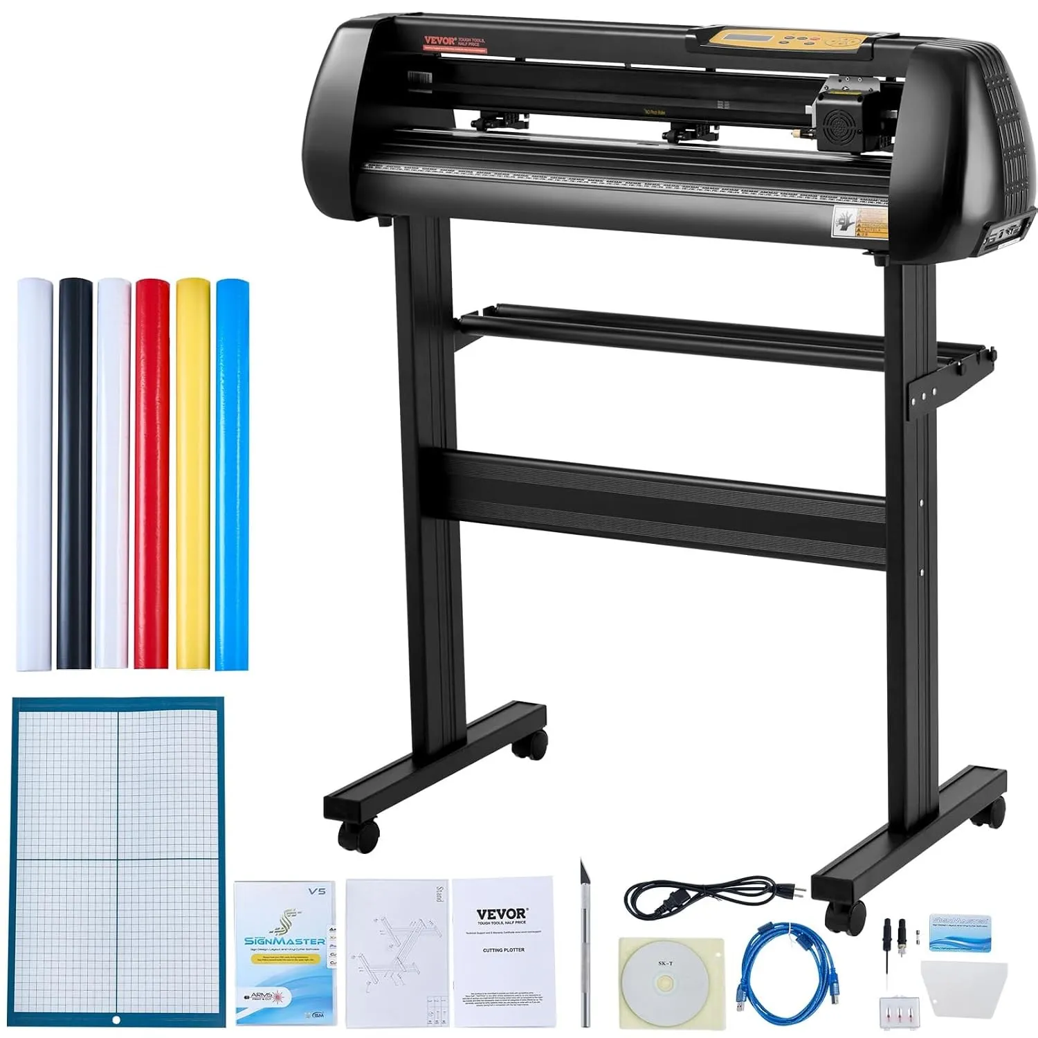 VEVOR Vinyl Schneidemaschine Schneideplotter 720 mm SignMaster Bodenständer, Schnittkraft 10-500 g, Schrittmotor, fünf …