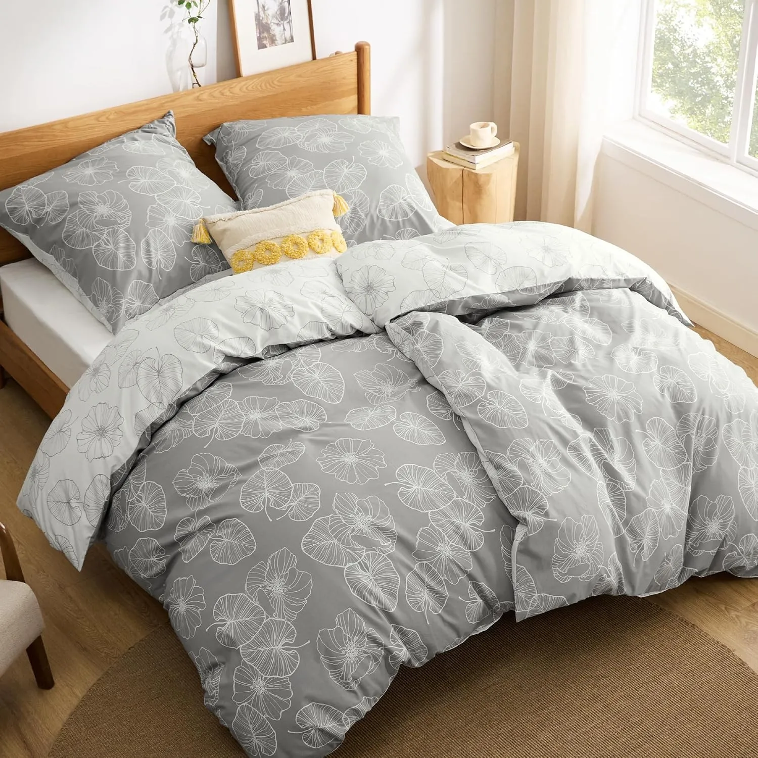 BEDSURE Bettwäsche 135x200 4teilig Baumwolle - Bettwäsche-Sets 2er Set Grau Bettbezug mit 2 Kissenbezüge 80x80 cm, ÖKO-…