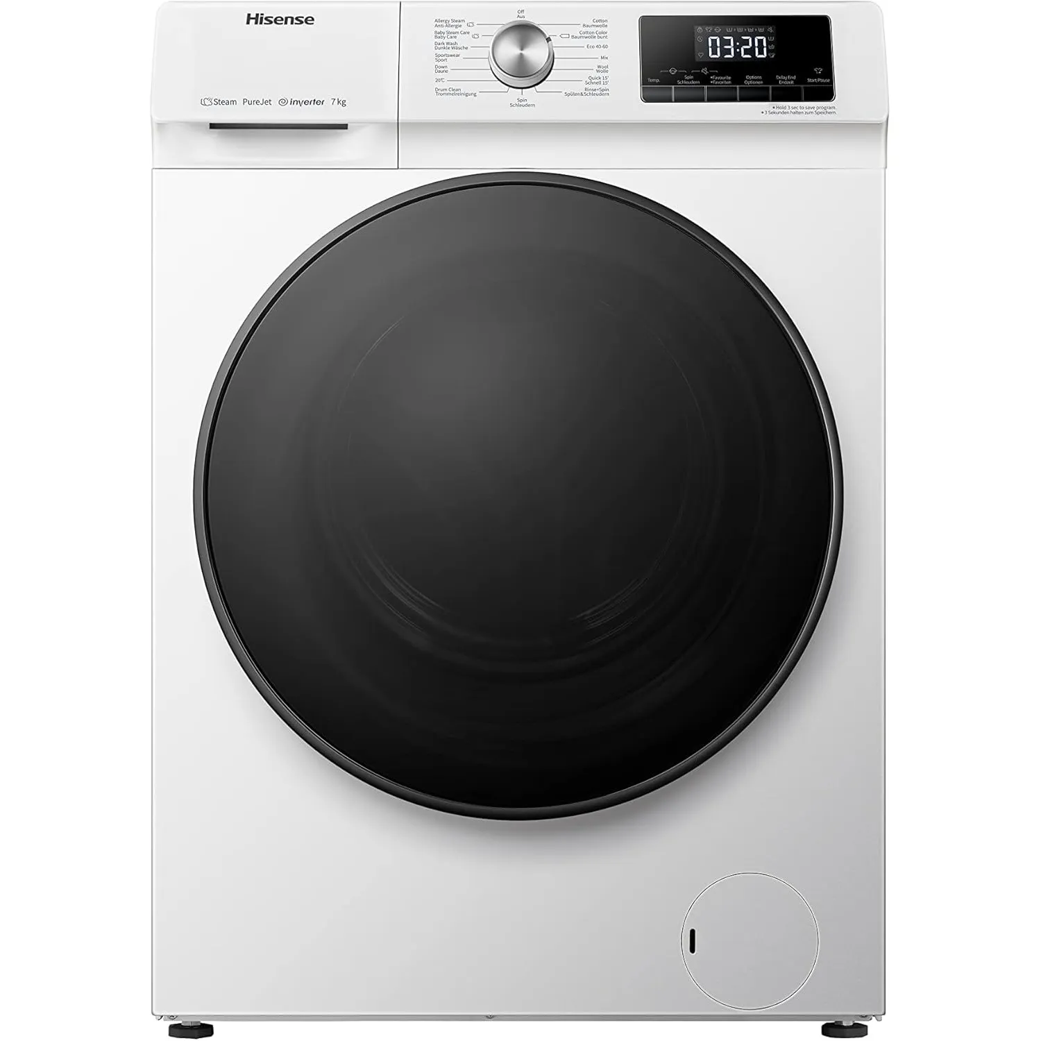 Hisense WFQA7014EVJM Waschmaschine mit Dampffunktion/ 7 kg /AquaStop/ 1400 U/min /15 Programme/ Inverter PowerDrive Mot…