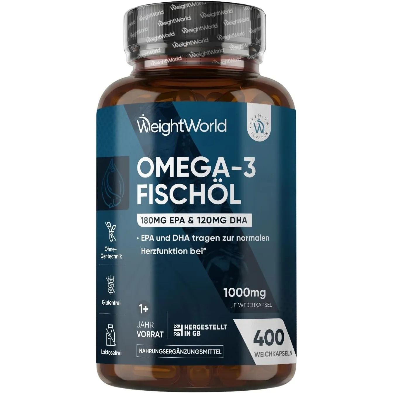 Omega 3 Öl Kapseln - 400 Weichkapseln - 1+ Jahr Vorrat - 1000mg Fischöl pro WeichKapsel - Essentielle Omega 3 Fettsäure…