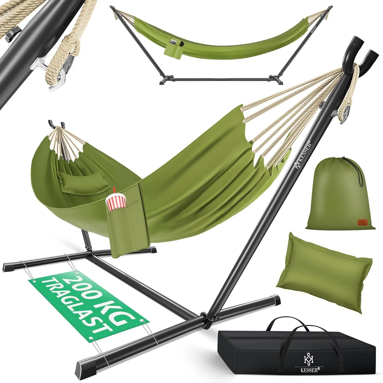 KESSER® Hängematte Lake mit Gestell, Doppel für 2 Personen, 200kg Belastbarkeit, Indoor & Outdoor, XXL Hängesessel, Gar…