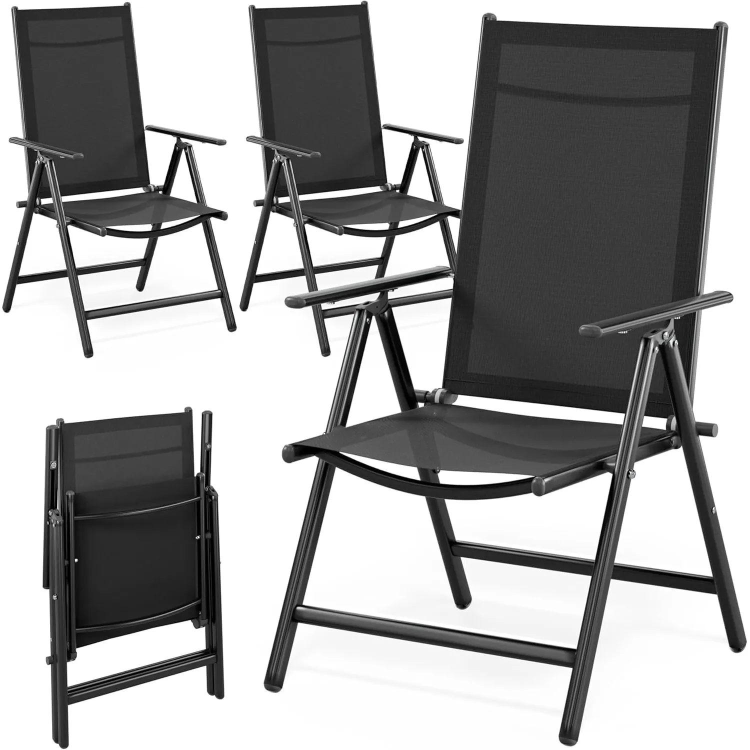 Casaria® Gartenstühle 4er Set Hochlehner Klappbar 8-Fach Verstellbar Camping Stuhl Aluminium Wetterfest Klappstuhl 120k…