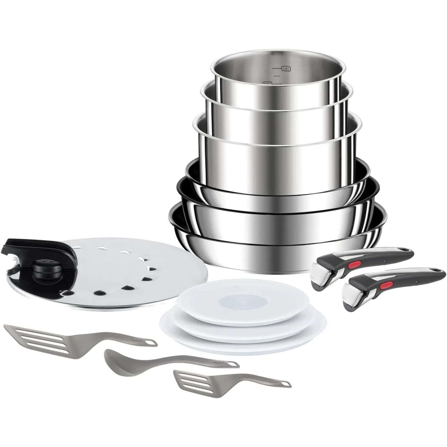 Tefal Ingenio Preference On 15-teiliges Topf und Pfannenset abnehmbarer Griff, stapelbar, platzsparend, Topfset Indukti…