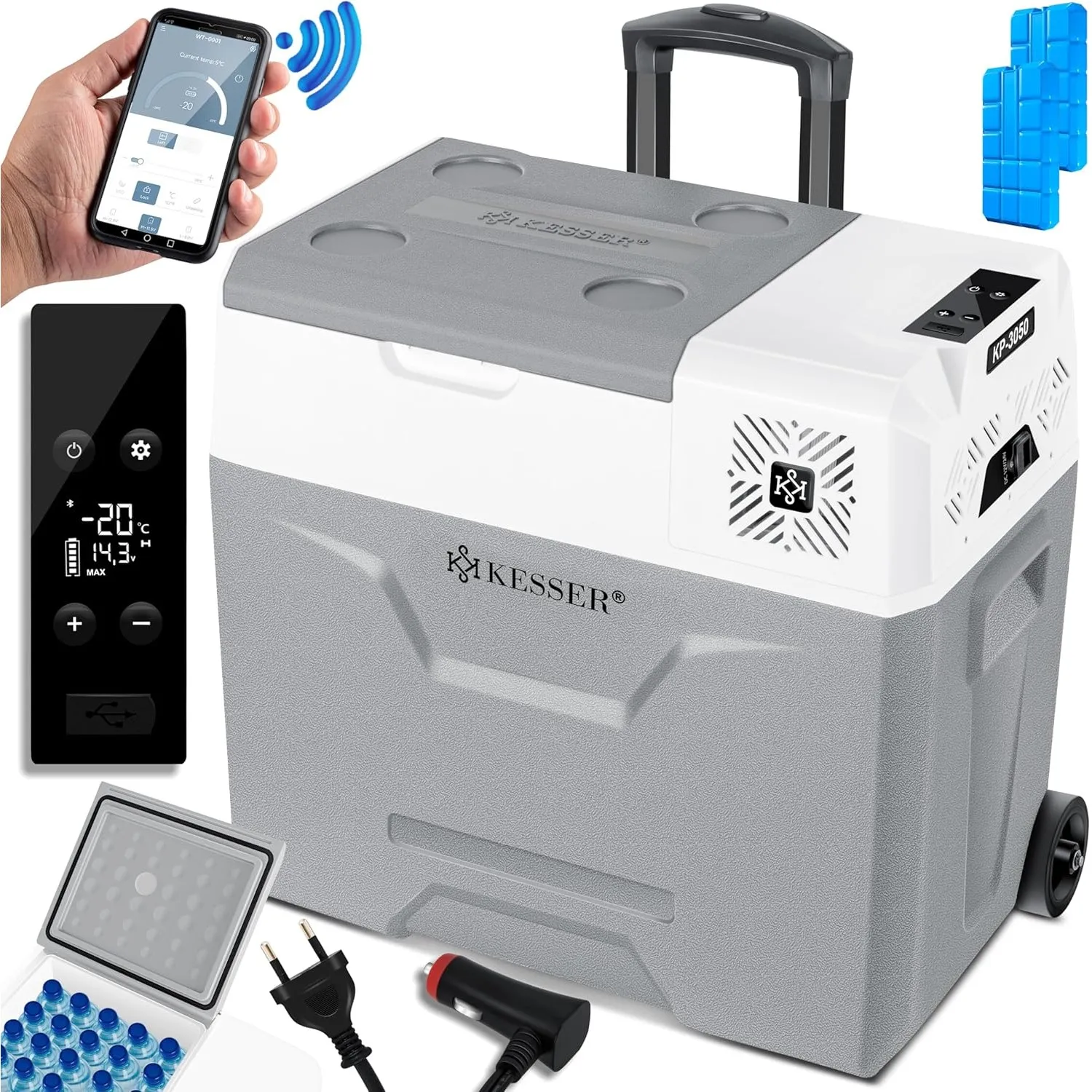 KESSER® Kompressor Kühlbox elektrisch Gefrierbox, 50 Liter Mit APP-Steuerung USB-Anschluss 12/24 V 230V, +Teleskopstang…