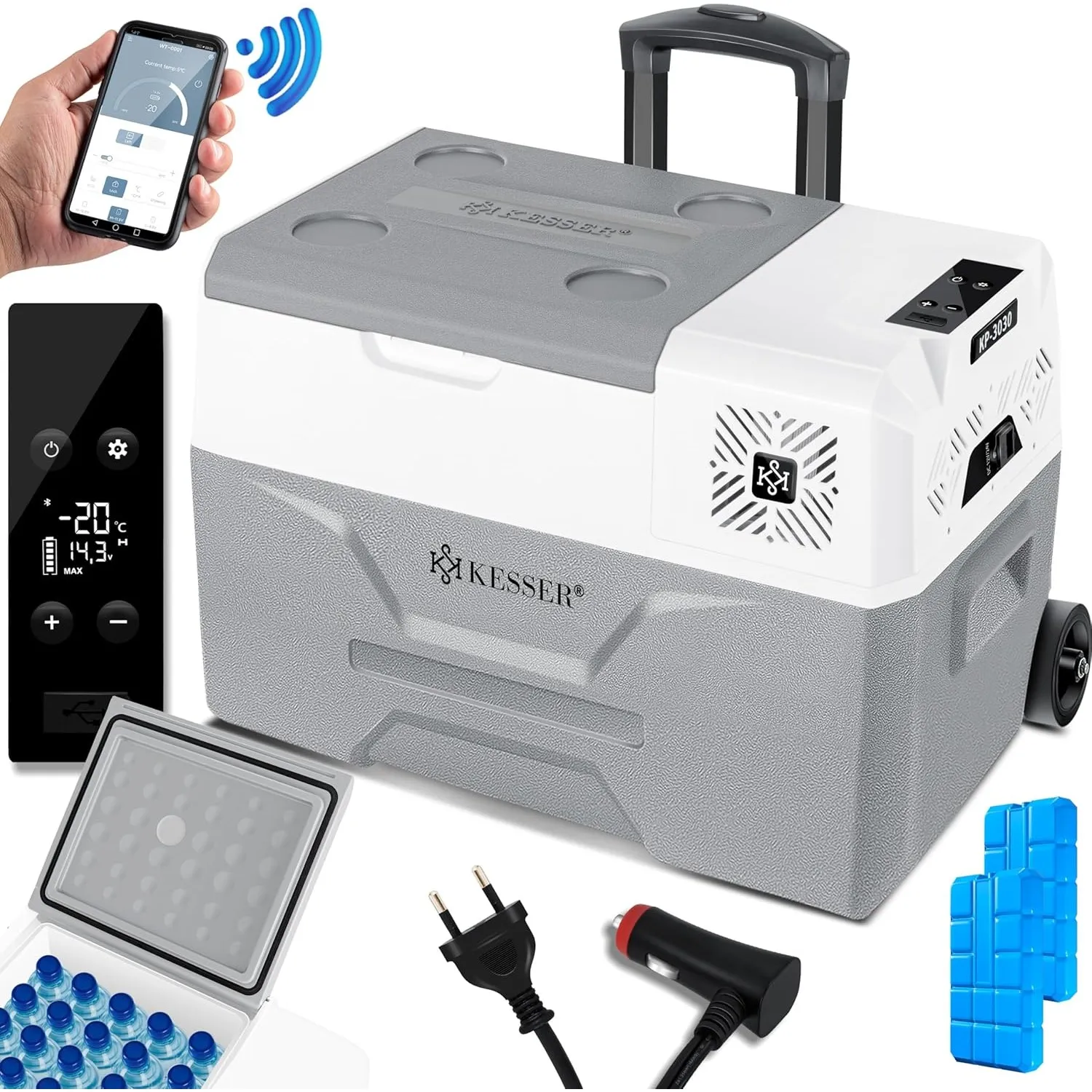 KESSER® Kompressor Kühlbox elektrisch Gefrierbox, 30 Liter Mit APP-Steuerung USB-Anschluss 12/24 V 230V, +Teleskopstang…