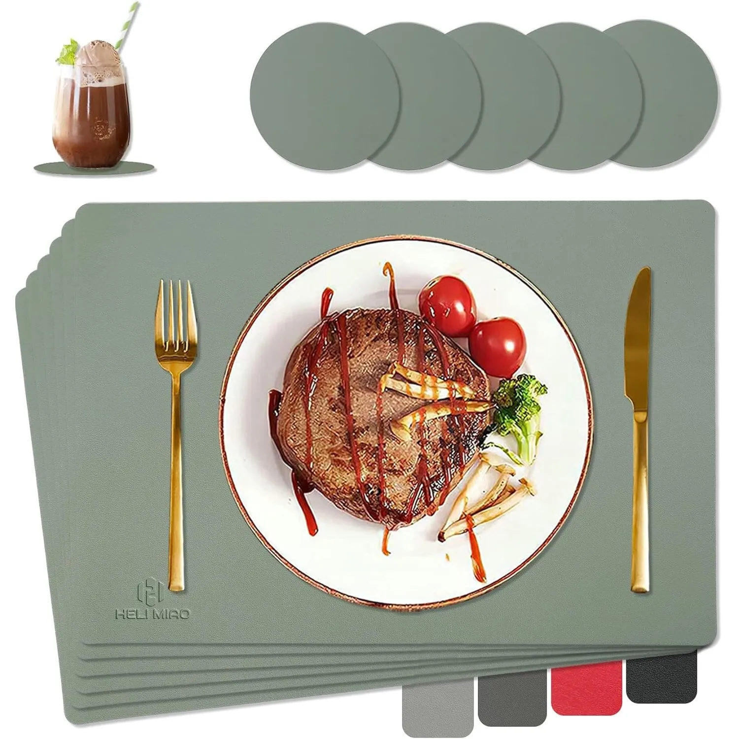 HELI MIAO Tischsets Abwaschbar,Platzsets Abwischbar, Leder,Hitzebeständig Doppelseitigen I 6er Set Platzdeckchen Ledero…