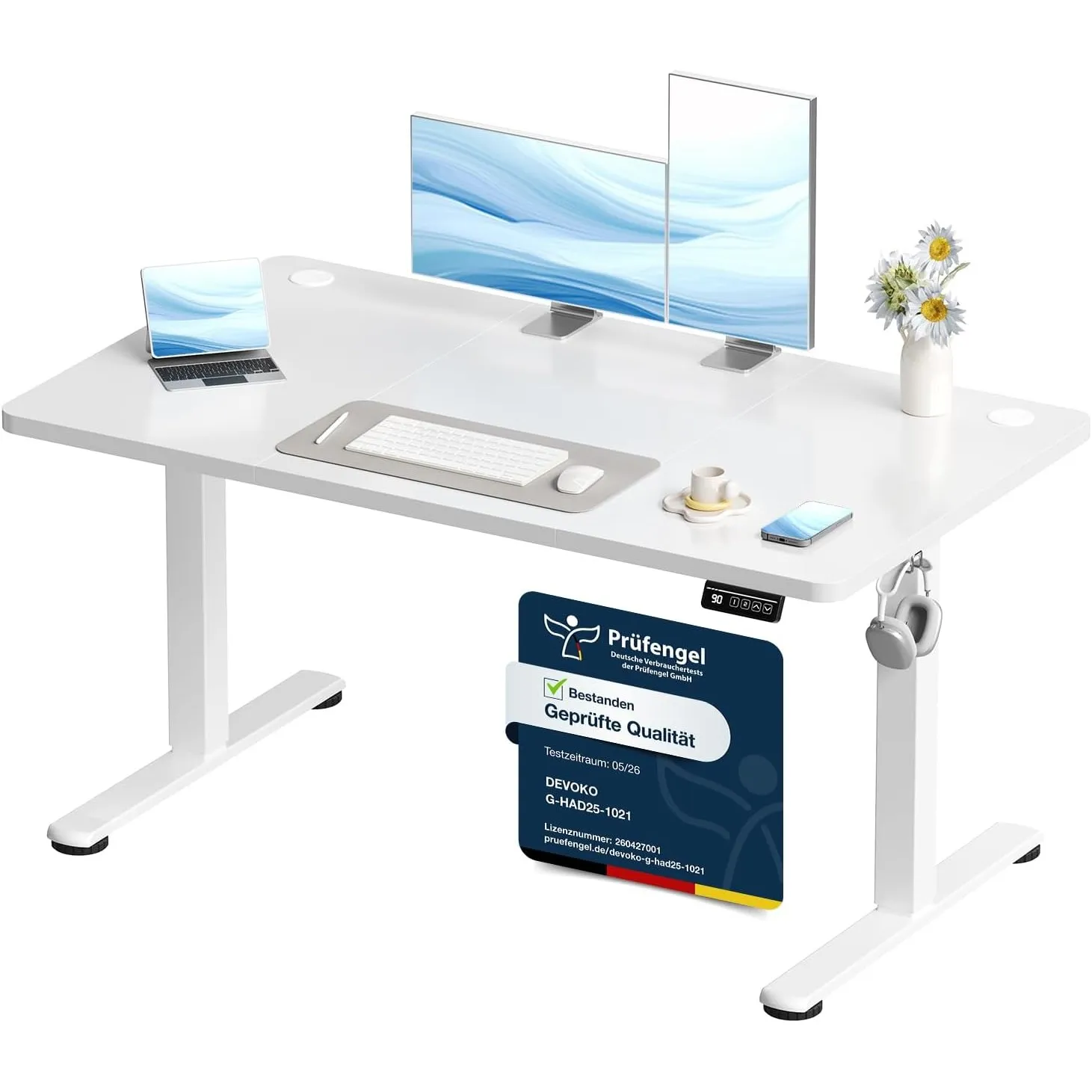 Devoko Elektrisch Höhenverstellbarer Schreibtisch 120 x 60cm, Stabiler Schreibtisch Höhenverstellbar Tisch, Steh-Sitz B…