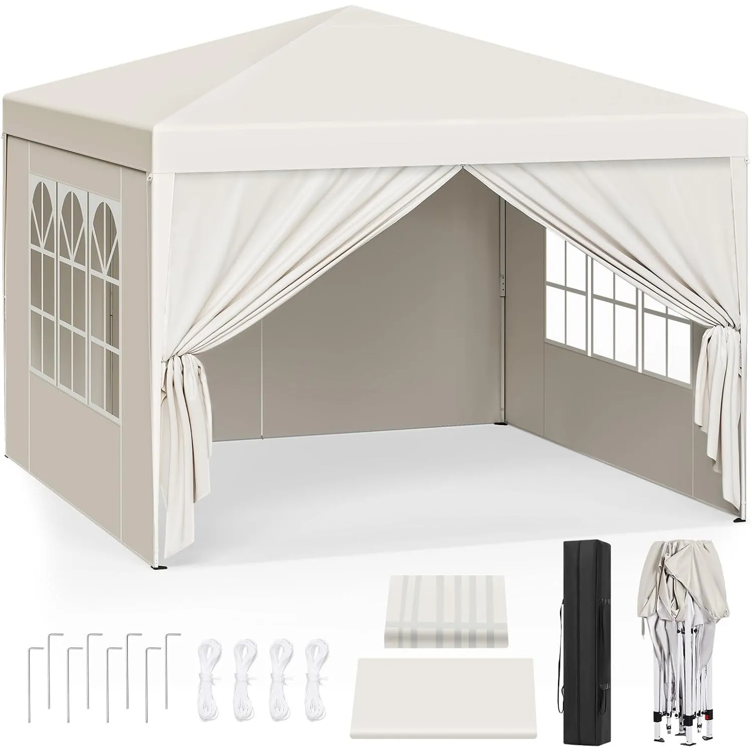 WOLTU Pop up Pavillon mit Seitenwänden 3x3m Faltpavillon Festival Beige