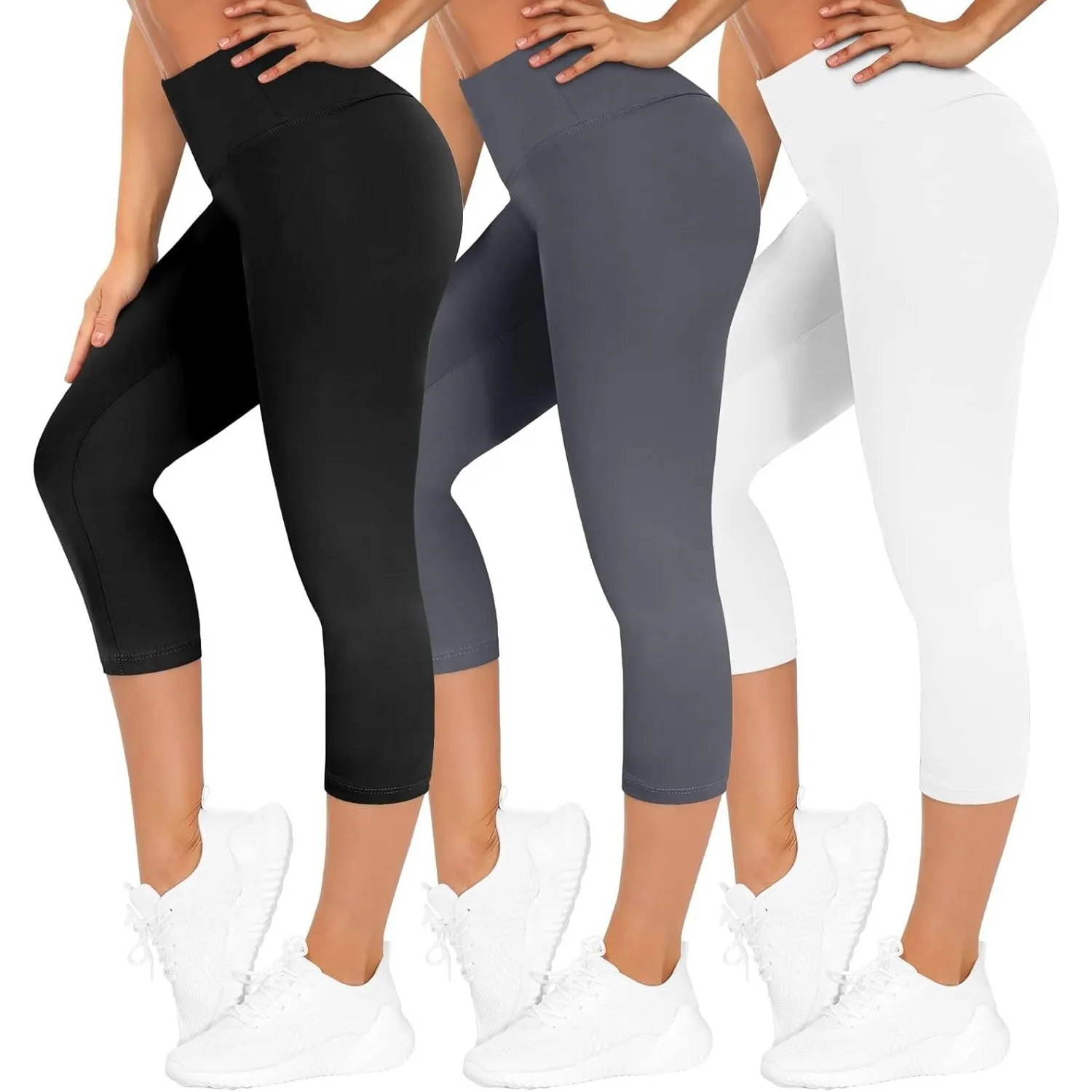 TNNZEET 3er Pack Capri Leggings Damen 3/4 für Sport, 7/8 Leggins High Waist Hose Sporthose für Gym Yoga