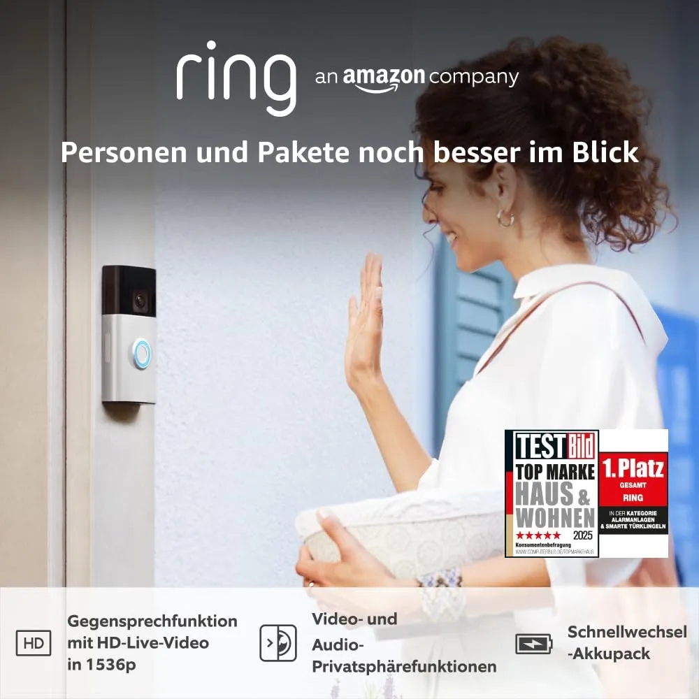 Ring Akku-Videotürklingel Plus (Battery Doorbell Plus) | Videotürklingel mit 1536p HD-Kopf-bis-Fuß-Aufnahme, Selbstinst…