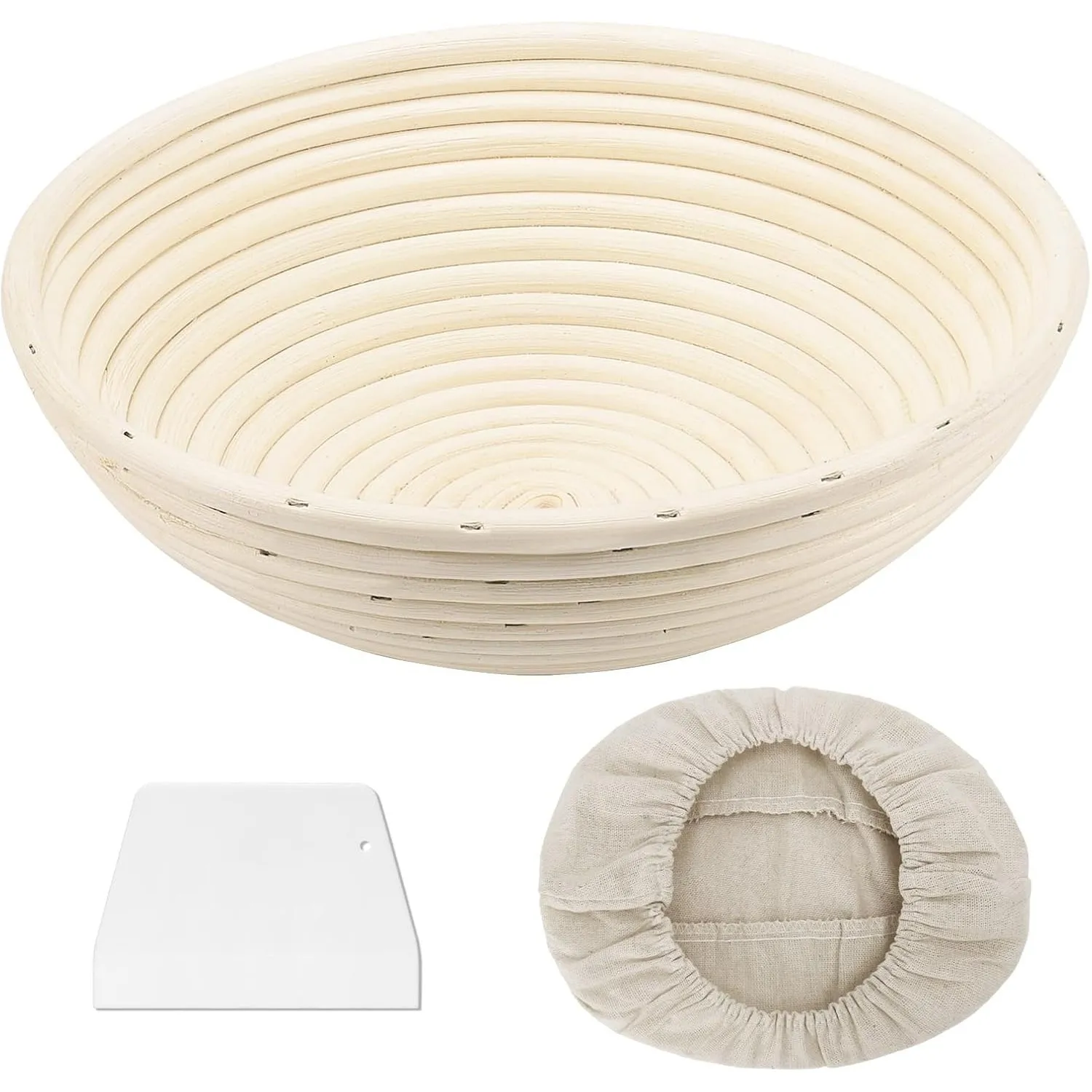 Gärkörbchen Rund, 23cm Gärkorb Set Aus Natürlichem Peddigrohr Proofing Basket Brotkörbchen Brotform mit 1 Leineneinsätz…