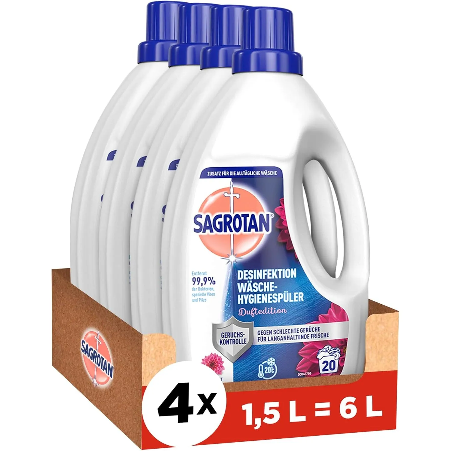 Sagrotan Wäsche-Hygienespüler Duftedition – Desinfektionsspüler für hygienisch saubere und frische Wäsche – 4 x 1,5 l R…