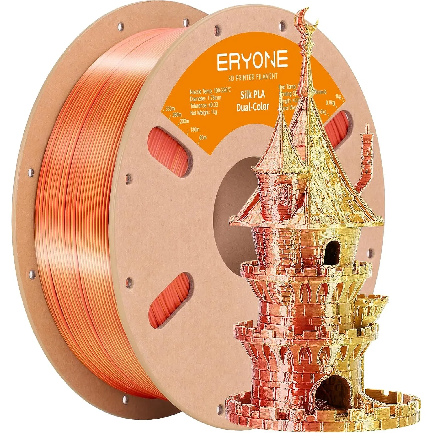 ERYONE Silk PLA Filament 1.75 mm, 3D Drucker Filament PLA Silk,+/- 0.03 mm,Seidiges Mehrfarbiges PLA-Filament,1 kg/Spul…