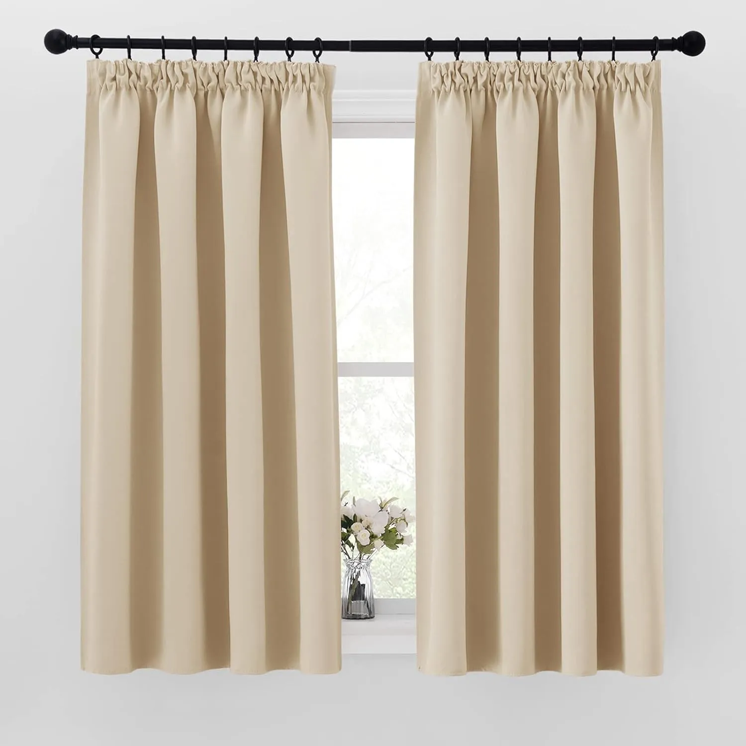 PONY DANCE Verdunkelungsvorhang für Schiene 2er Set H 160 x B 140 cm Kurze Vorhänge Wärmeisolierend Thermogardine Schla…